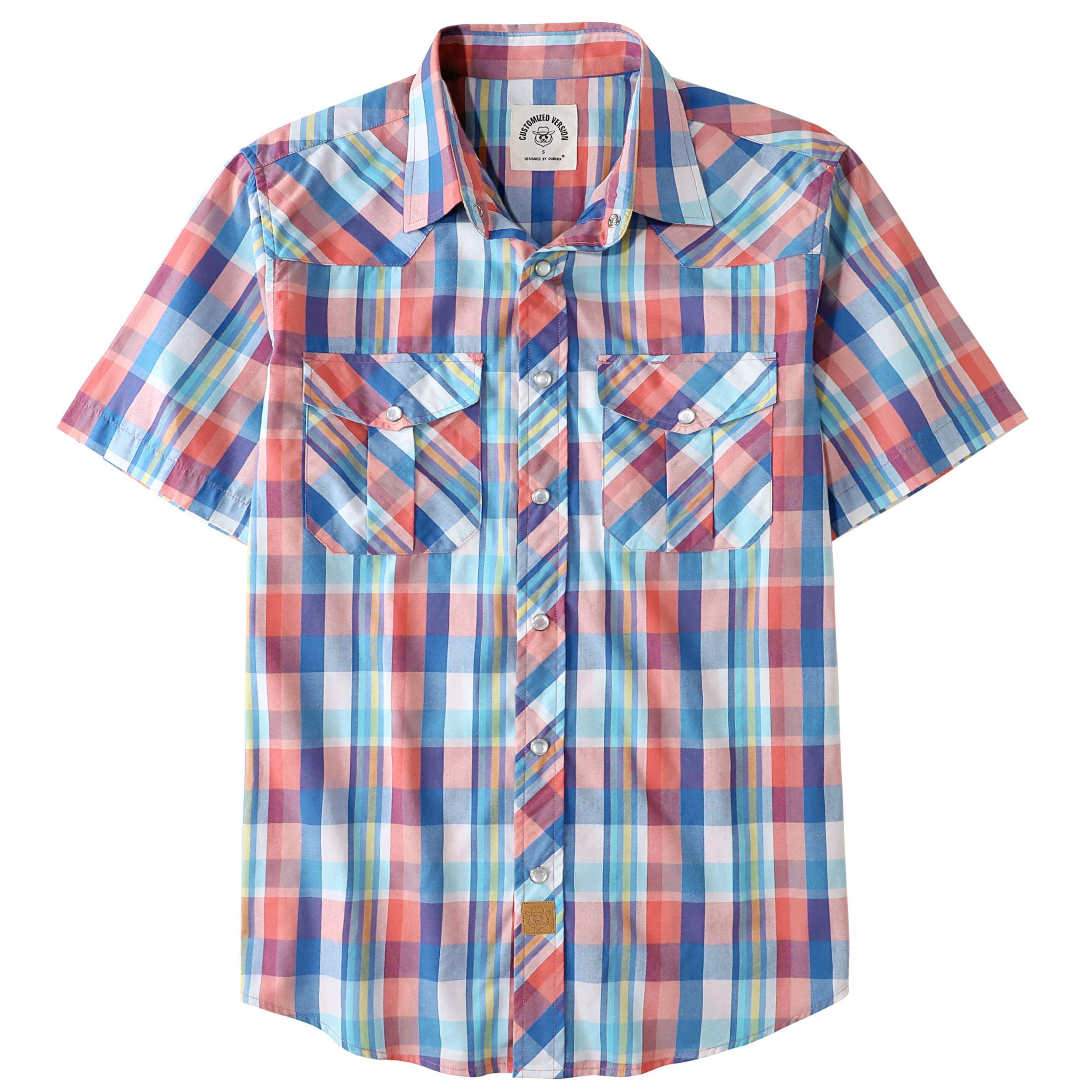 Dubinik? Western Shirts for Men Short Sleeve Plaid Pearl Snap Shirts for Men Button Up Shirt Cowboy Casual Work Shirt#41021