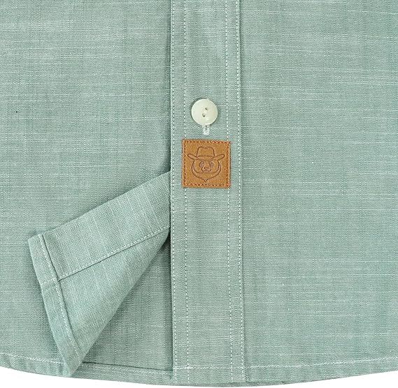 Dubinik? 5.5oz Light Green Chambray Long Sleeve Button-Front Closure Pocket Cotton Workshirt#58005