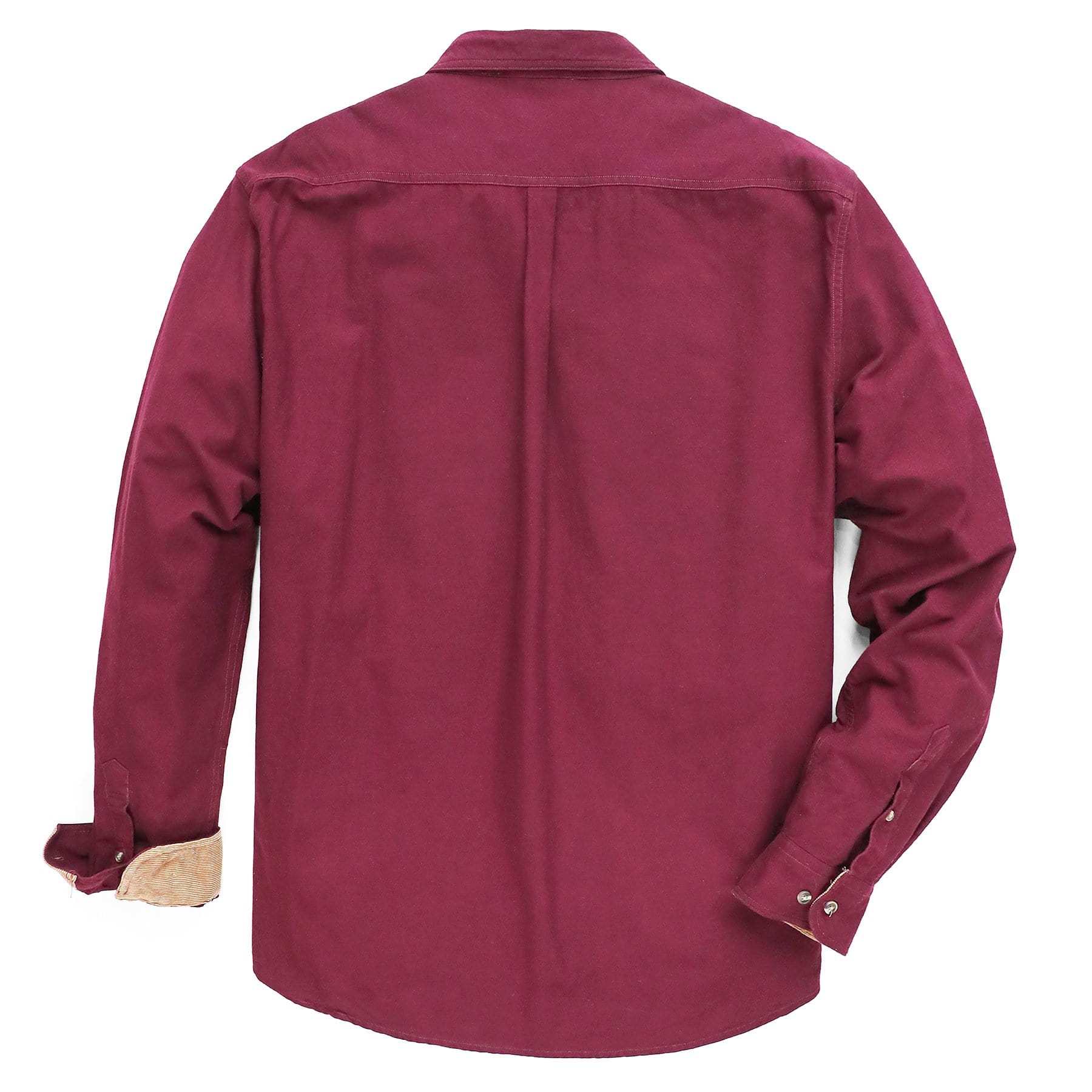 6oz Mens Midweight Burgundy Solid Flannel Shirts Long Sleeve Casual Button Down Brushed 100% Cotton Shirt#1018