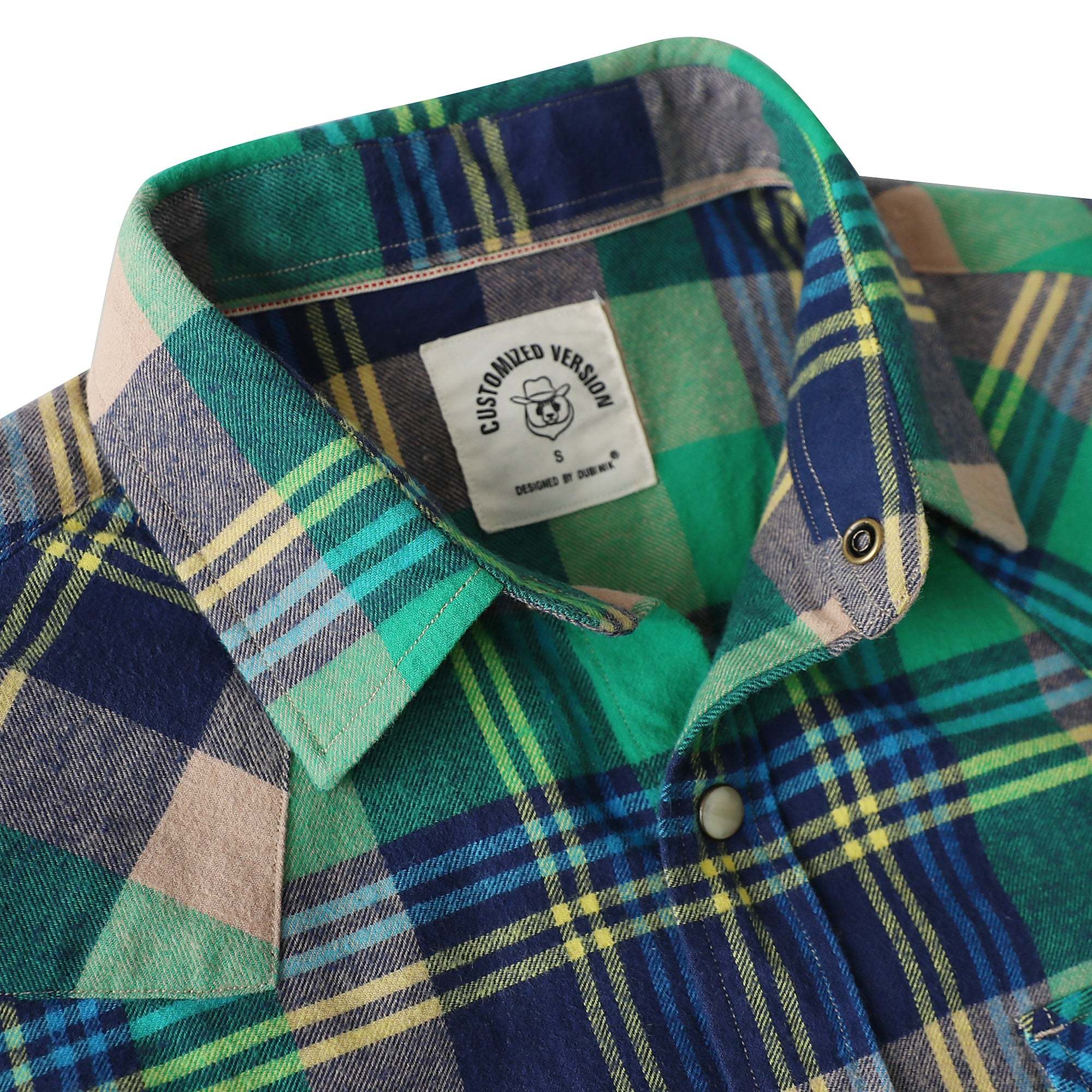 Dubinik? 6.3oz Green Flannel Shirt for Men Long Sleeve Casual Cozy Snap Button Western Plaid Shirts Soft Pure Cotton#37010