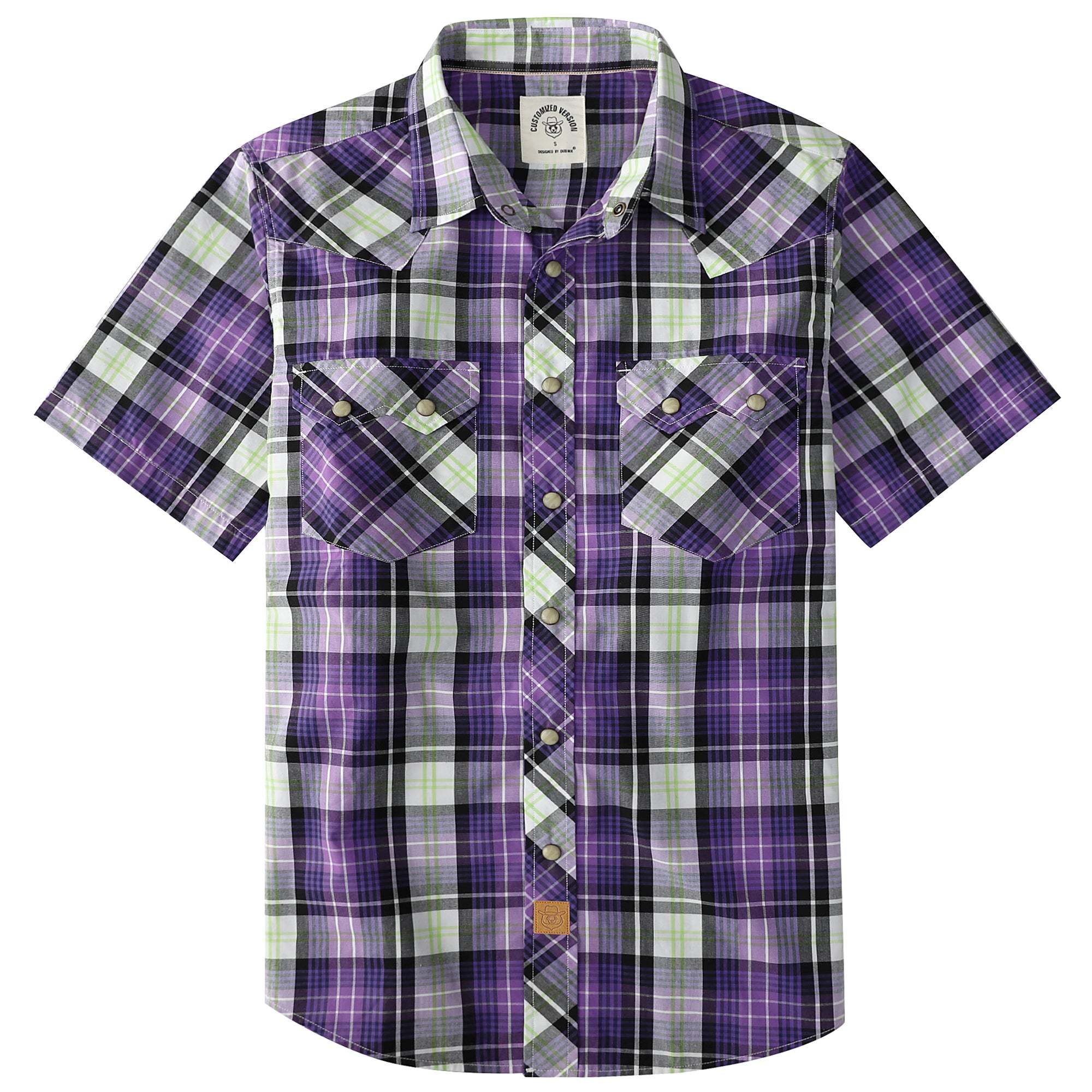 Dubinik? Men's Pearl Snap Sawtooth Pocket Western Plaid Shirt Short Sleeve#47002