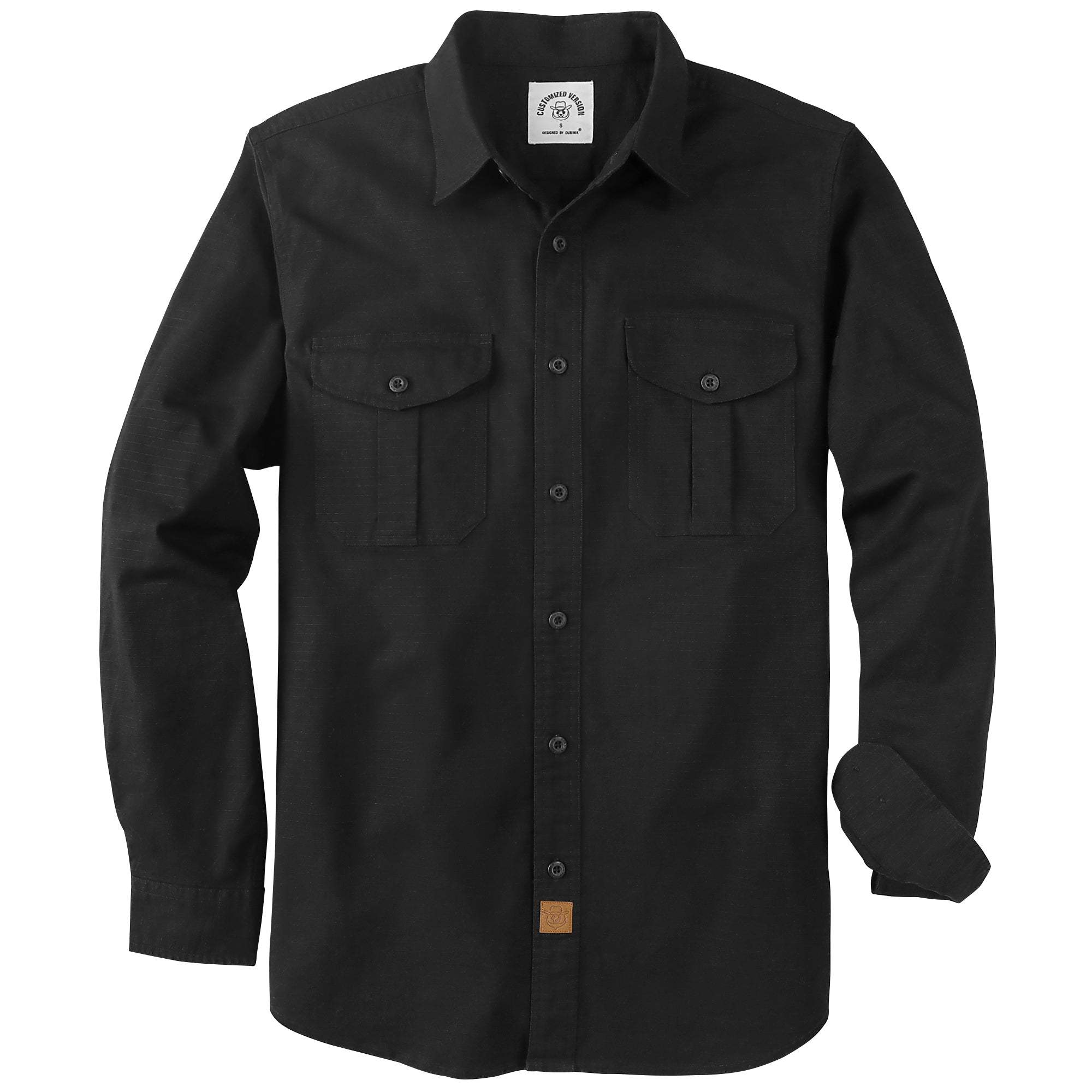 Dubinik? 6.5oz Mens Button Up Shirts Long Sleeve Casual Black Solid Shirts for Men Two Pocket Regular Fit Comfortable with Stretch Shirt#0056006