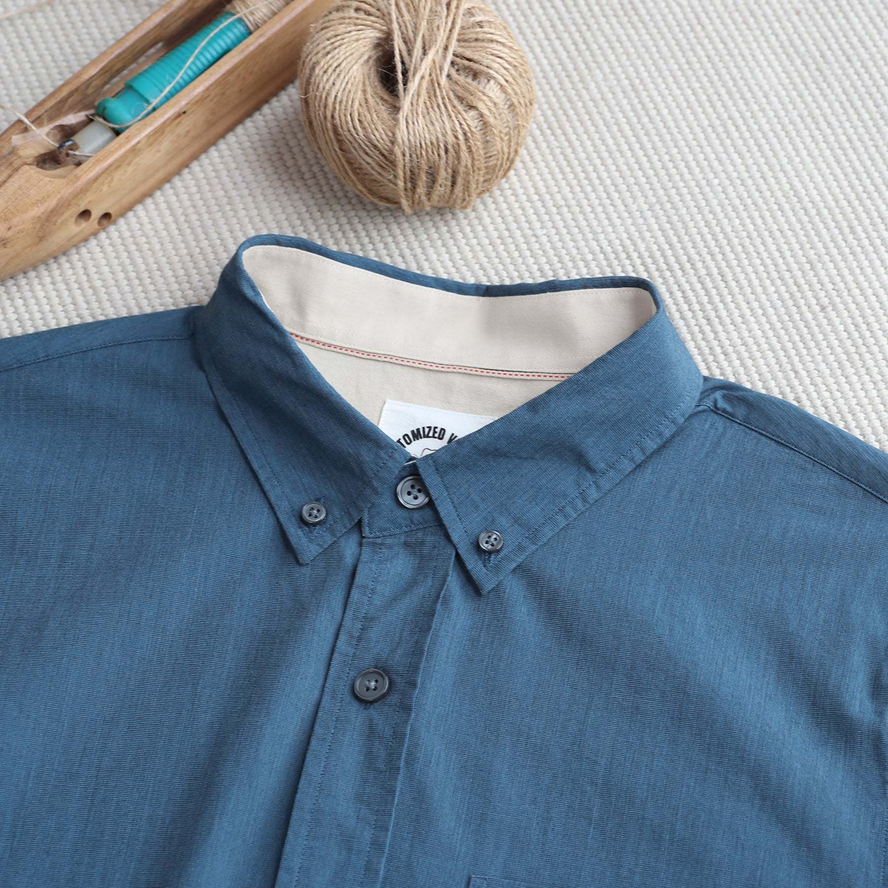 Men's casual short-sleeved cotton Navy blue Solid shirt #0022