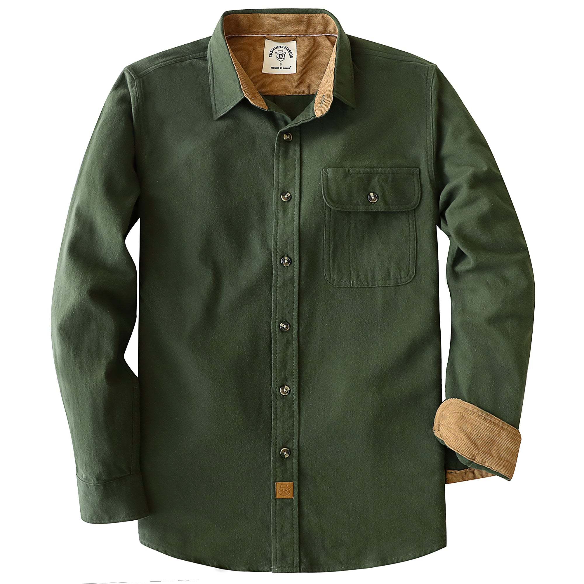 6oz Mens Midweight Army Green Solid Flannel Shirts Long Sleeve Casual Button Down Brushed 100% Cotton Shirt#1024