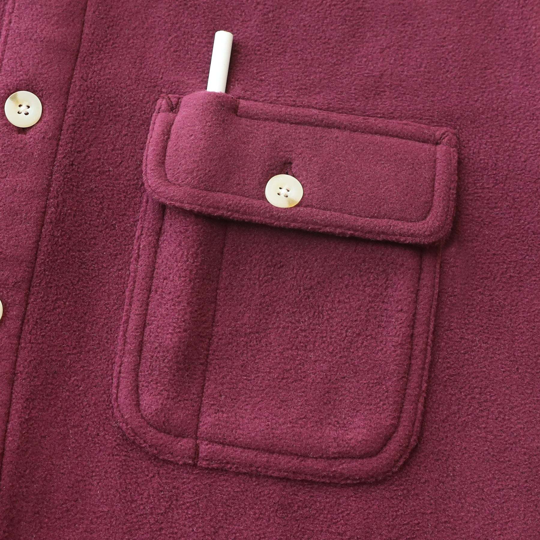 Mens Long Sleeve Burgundy Solid Fleece Shirt Casual Button Down Light-in-weight Shirt #0246