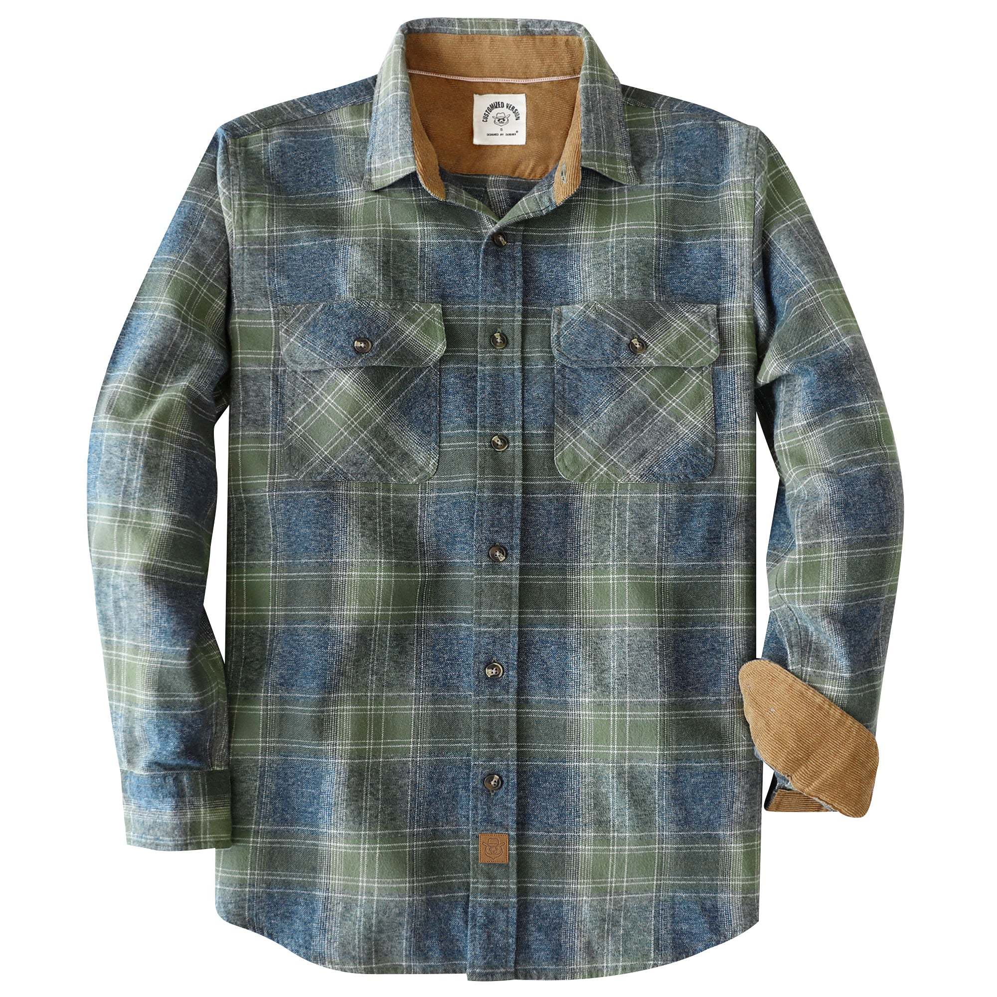 Dubinik? 6oz Mens Green Flannel Shirt Long Sleeve Button Down Plaid All Cotton Soft Brushed Flannel Shirt For Men Utility Casual Shirt #0030014
