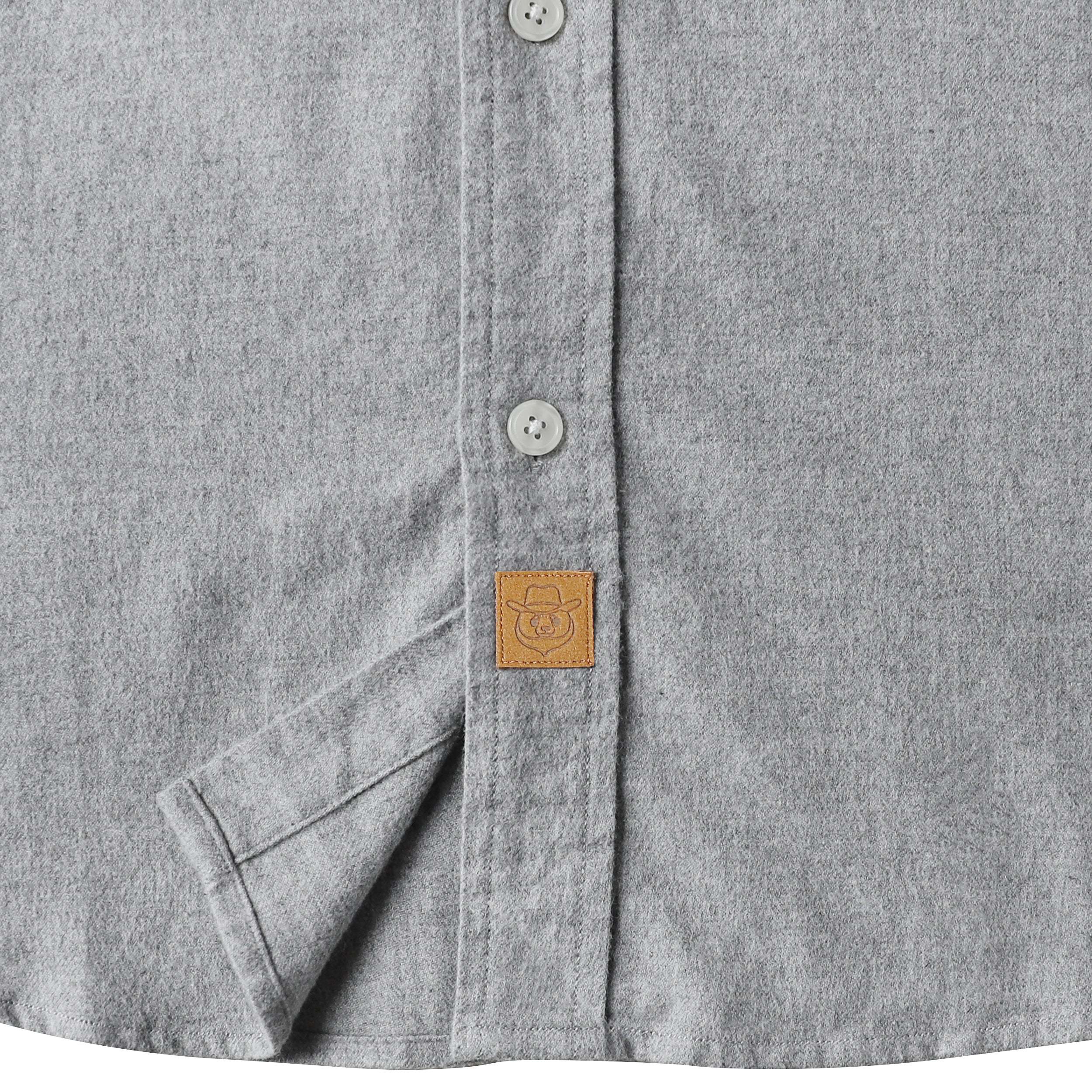 6oz Men's Light Grey Solid Plaid Flannel Long Sleeve Shirts #0304