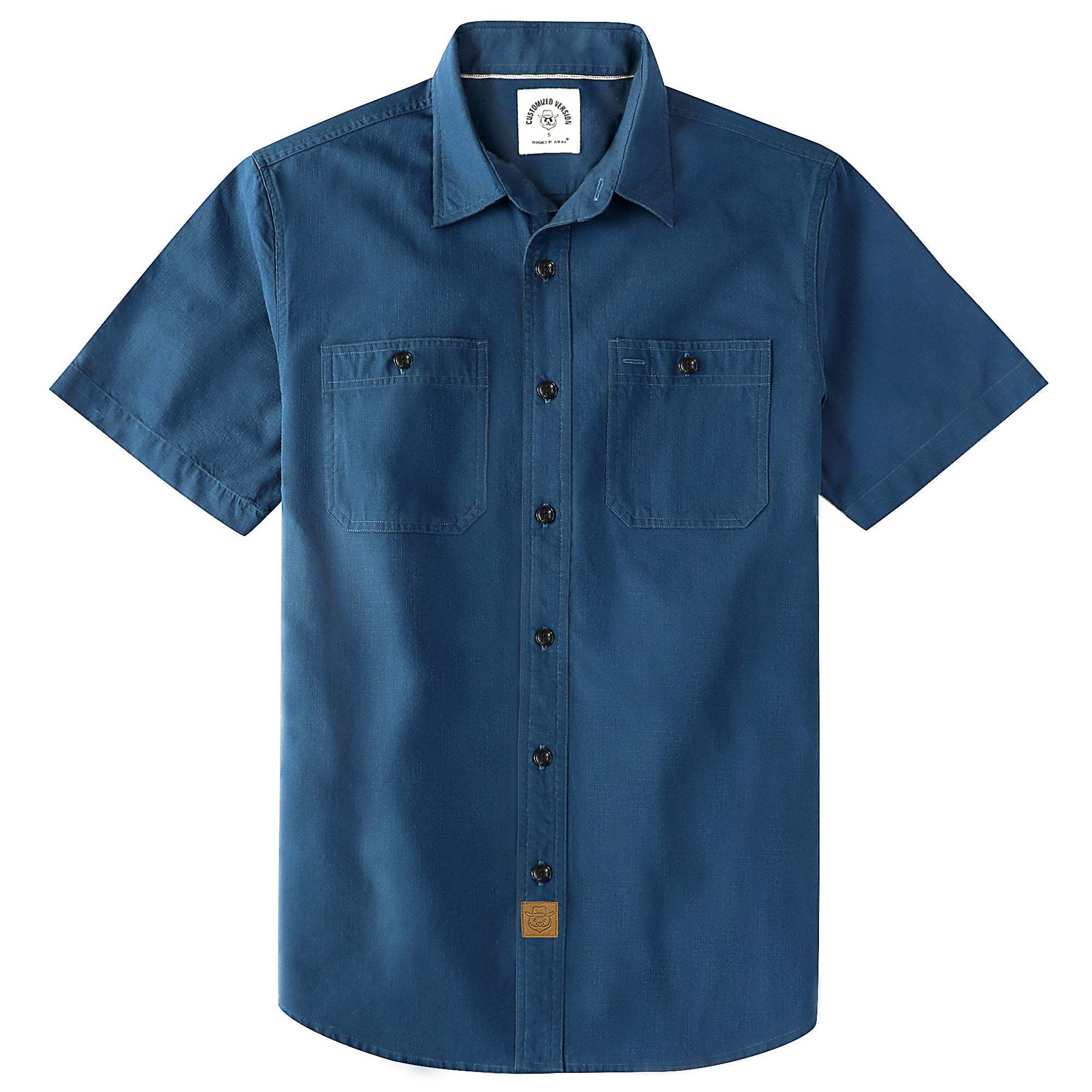 Dubinik? Navy Blue Solid Mens Short Sleeve Button Down Casual Cotton Regular Fit Lightweight Pocket Chambray Mens Button Down Short Sleeve#0057015