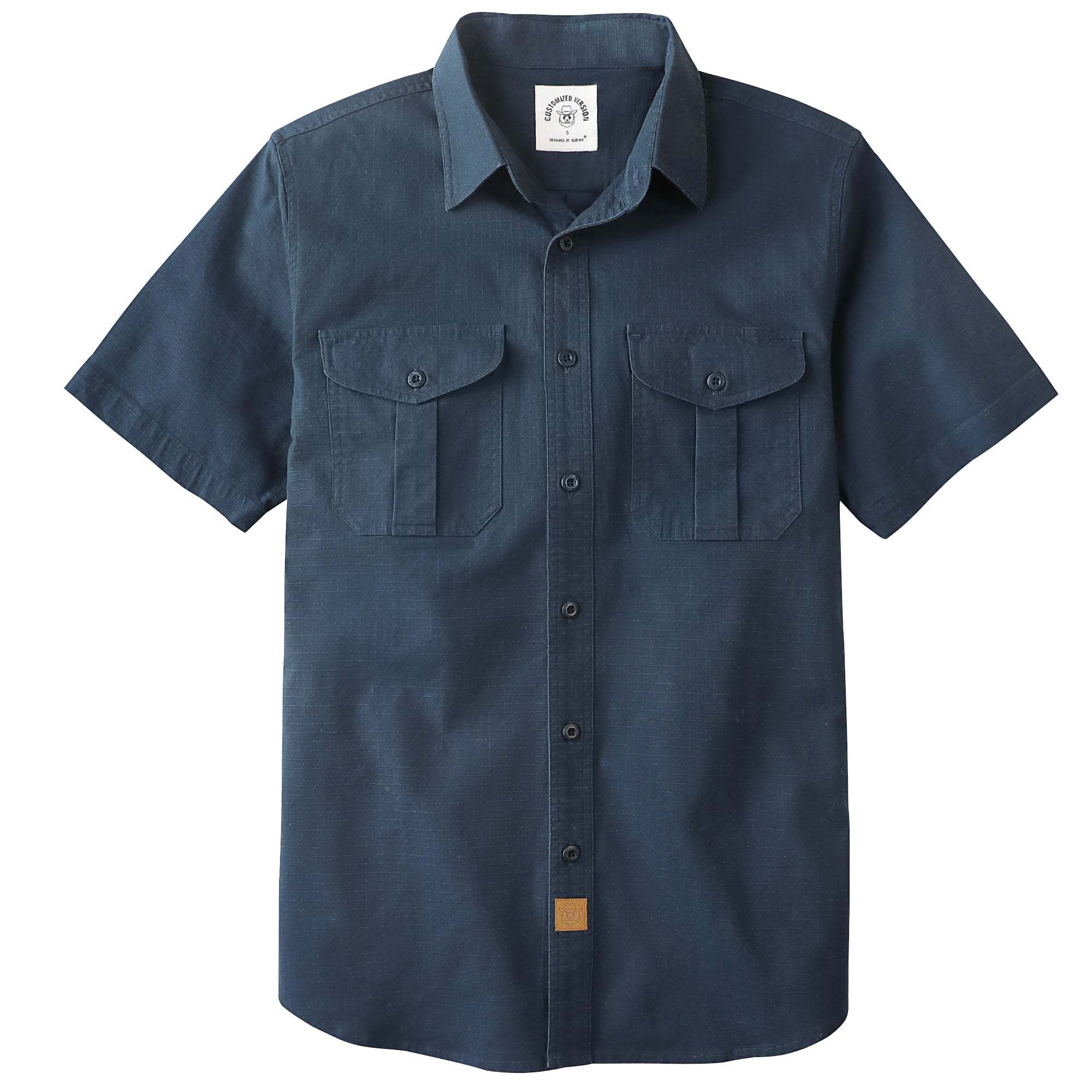 Dubinik? Mens Short Sleeve Button Down Shirts Two Pocket Vintage Mens Work Shirt Navy Blue Cotton Mens Shirts Casual with Stretch#0055007
