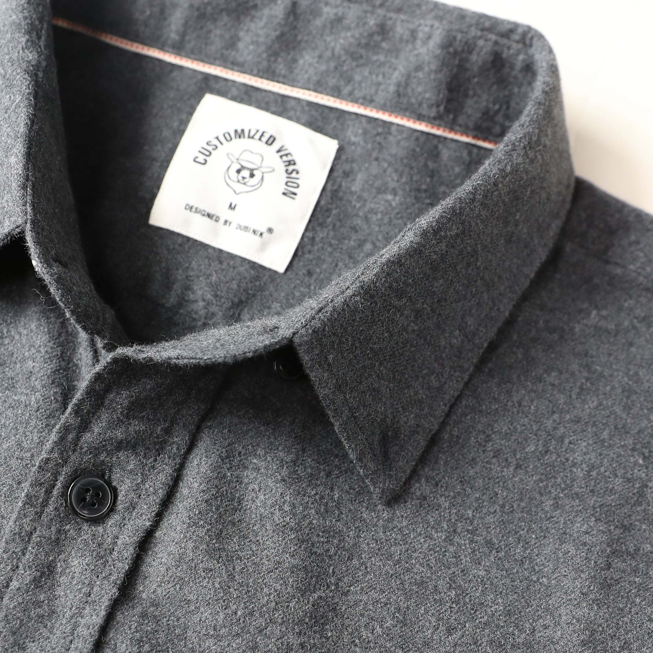 6oz Men's Plaid Flannel Long Sleeve Dark Grey Solid Shirts #0303