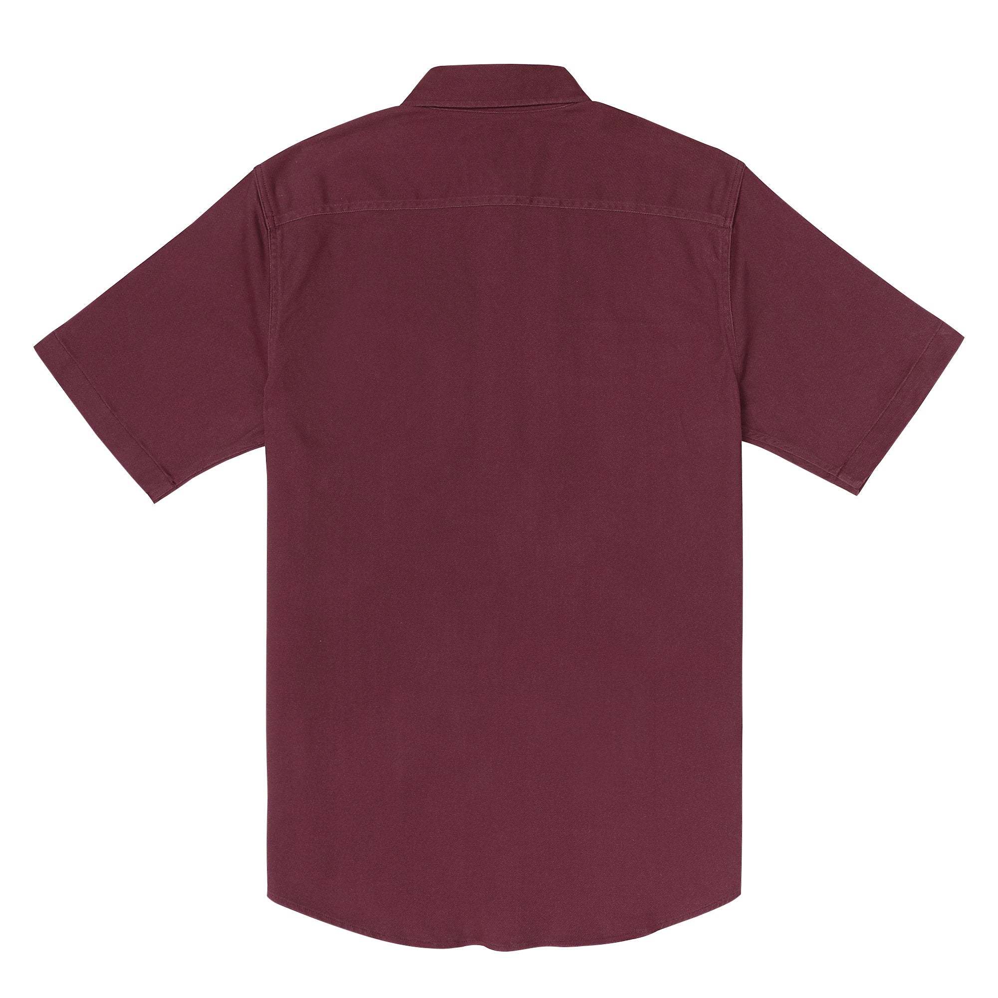 Men's outdoor casual short sleeve Burgundy Solid shirt #1510