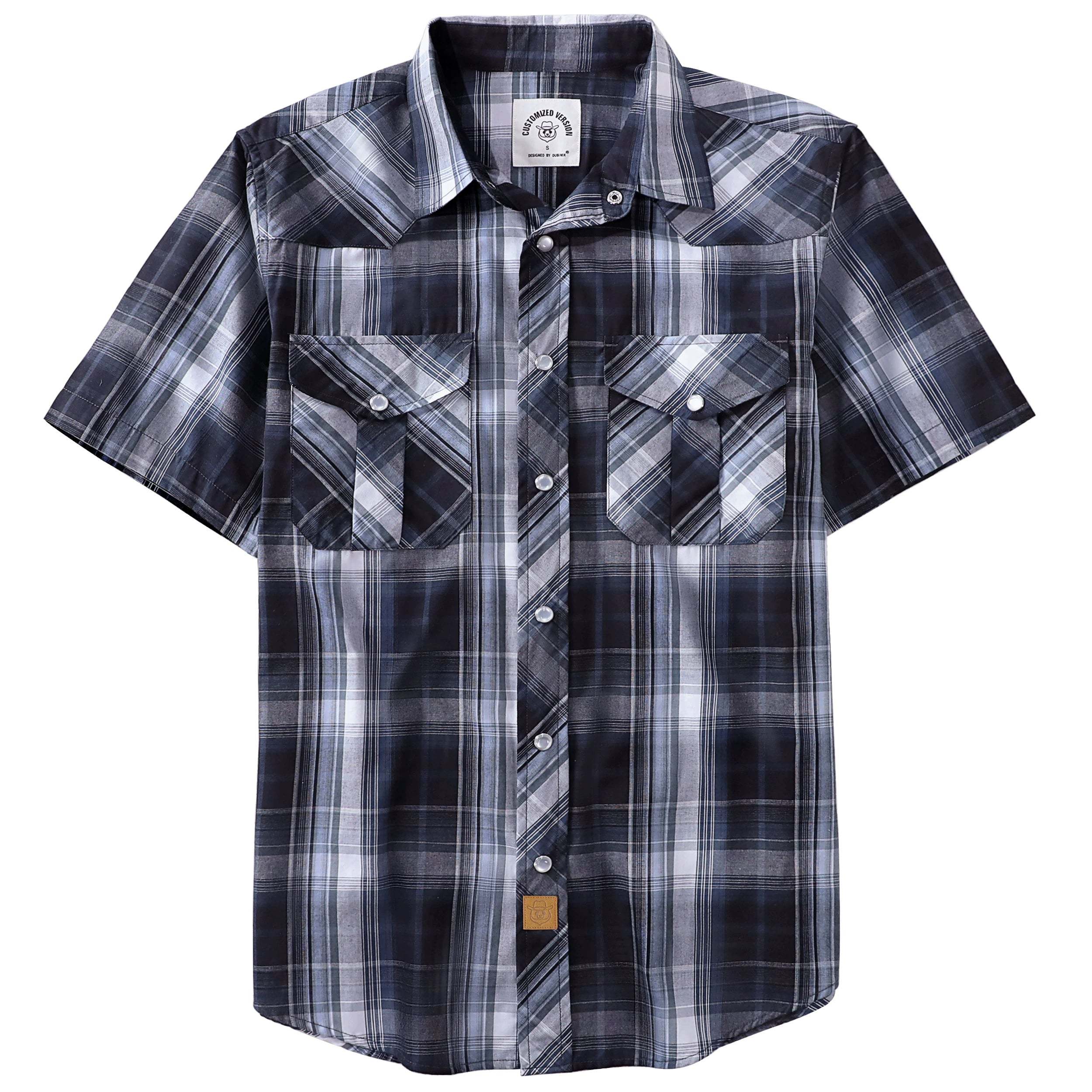 Dubinik? Western Shirts for Men Short Sleeve Plaid Pearl Snap Shirts for Men Button Up Shirt Cowboy Casual Work Shirt#41024