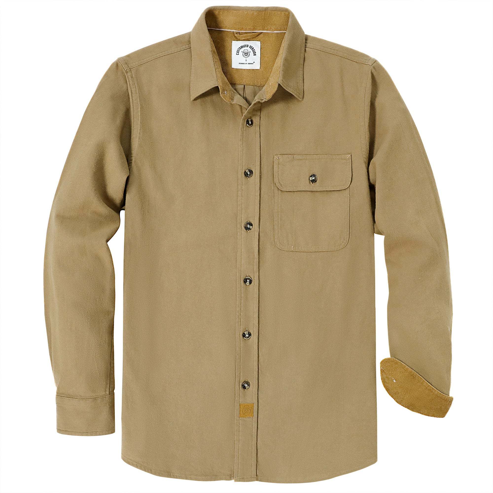 6oz Mens Midweight Khaki Solid Flannel Shirts Long Sleeve Casual Button Down Brushed 100% Cotton Shirt#1508