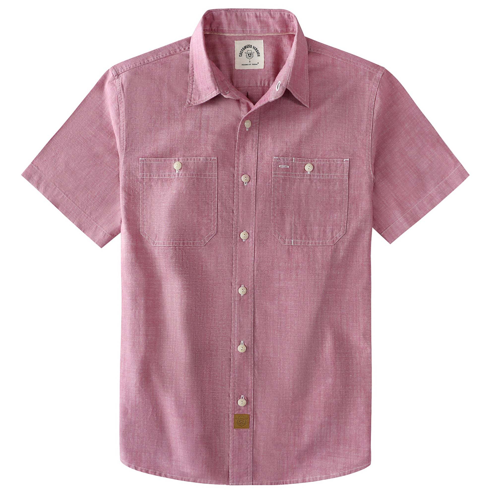 Dubinik? Dark Pink Solid Mens Short Sleeve Button Down Casual Cotton Regular Fit Lightweight Pocket Chambray Mens Button Down Short Sleeve#0057012
