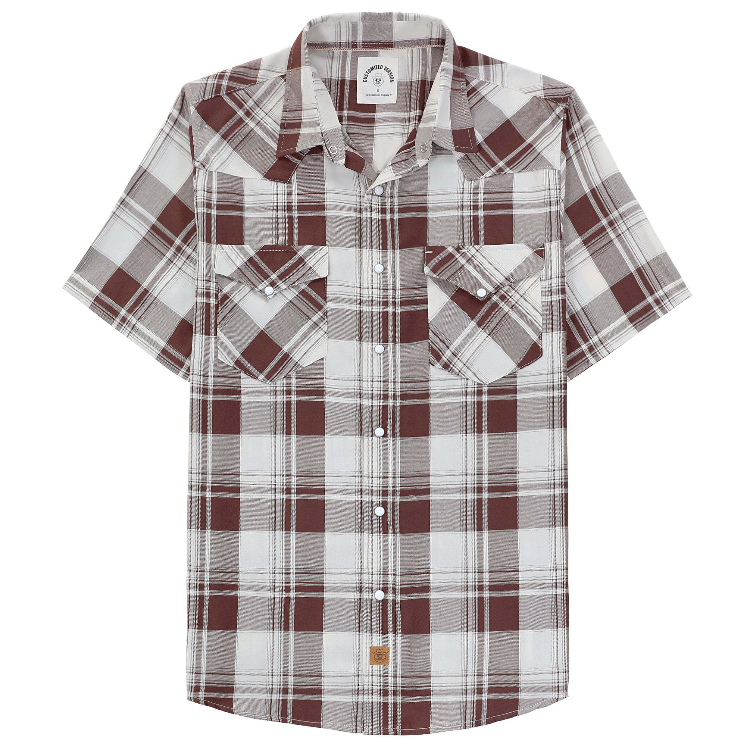 Dubinik?Bamboo Fiber Mens Shirts Short Sleeve Plaid Shirt Men Western Cowboy Pearl Snap Vintage Casual Plaid Shirt #29404