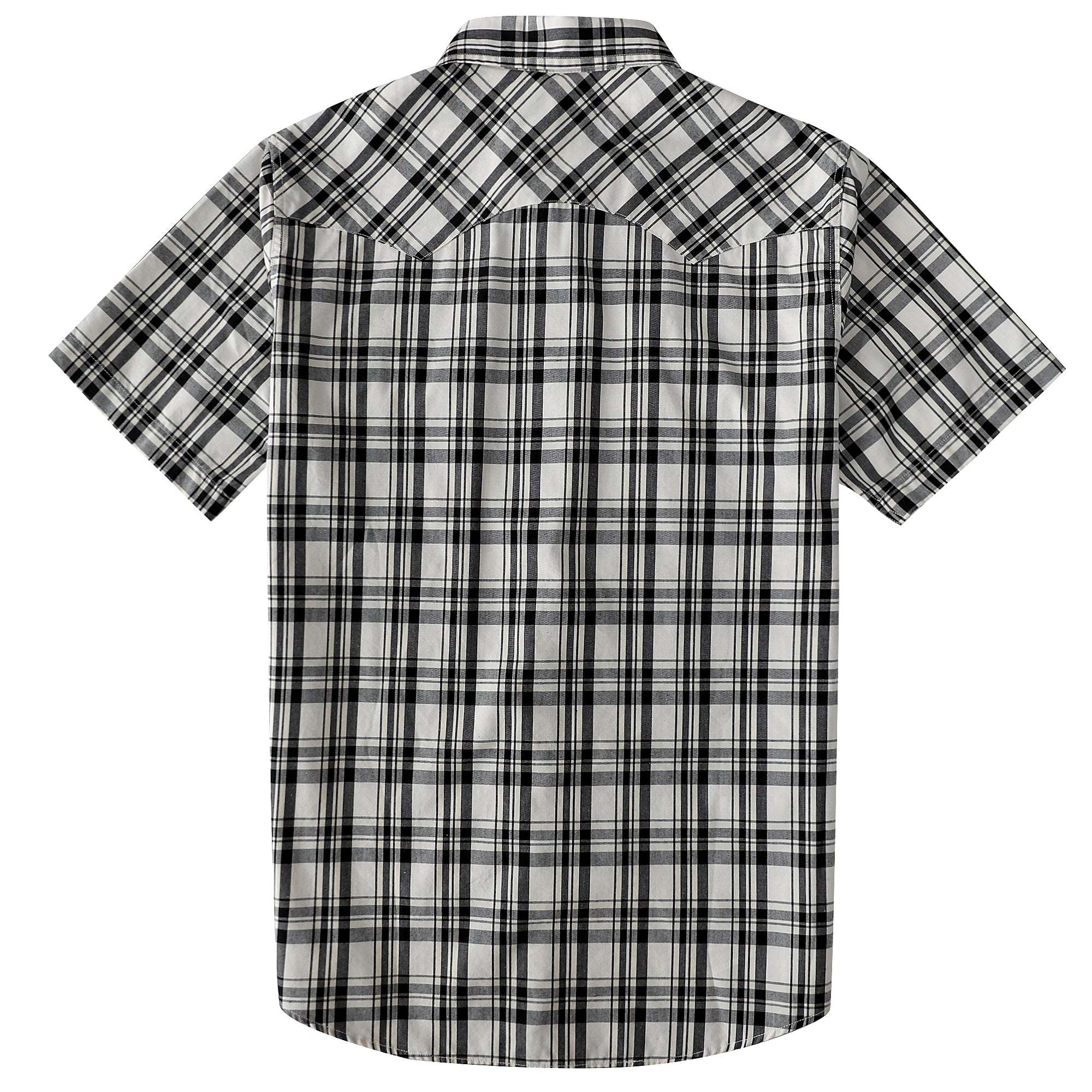 Dubinik? Men's Pearl Snap Sawtooth Pocket Western Plaid Shirt Short Sleeve#47009