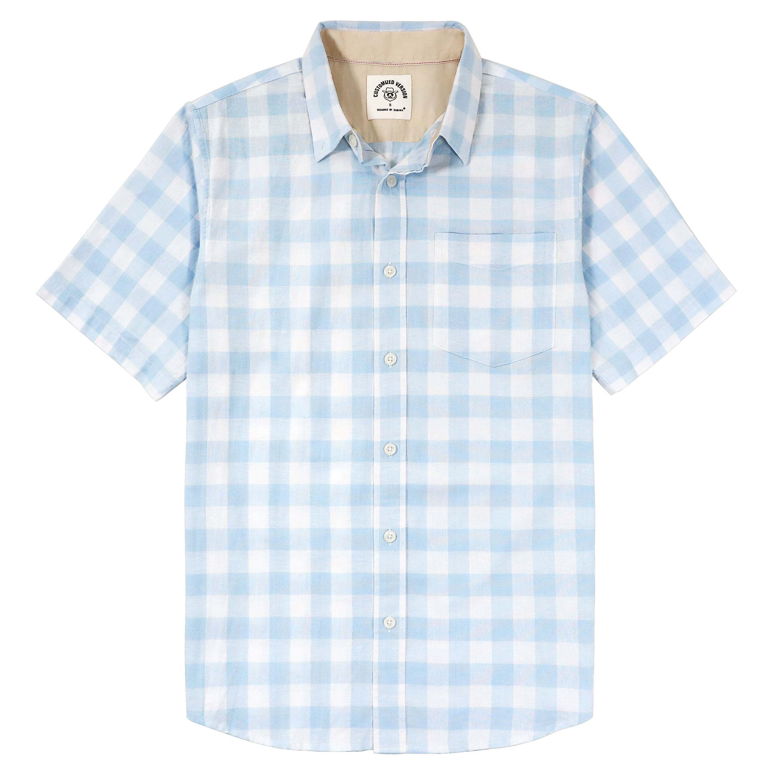 Dubinik? Mens Short Sleeve Button Down Shirts 100% Cotton Plaid Men's Casual Button-Down Shirts with Pocket#01148