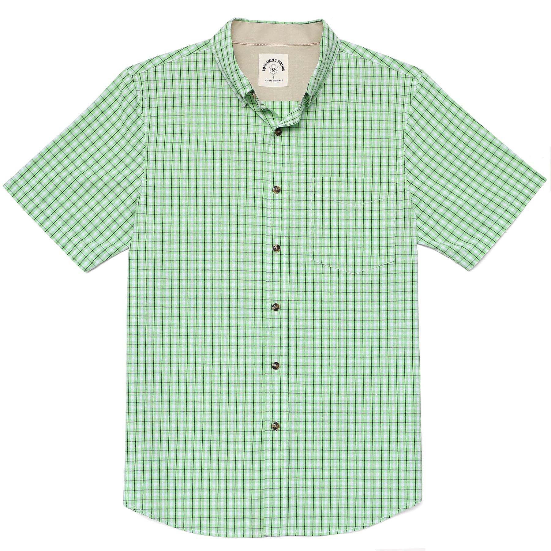 Men's casual short-sleeved cotton Bright green shirt #0011