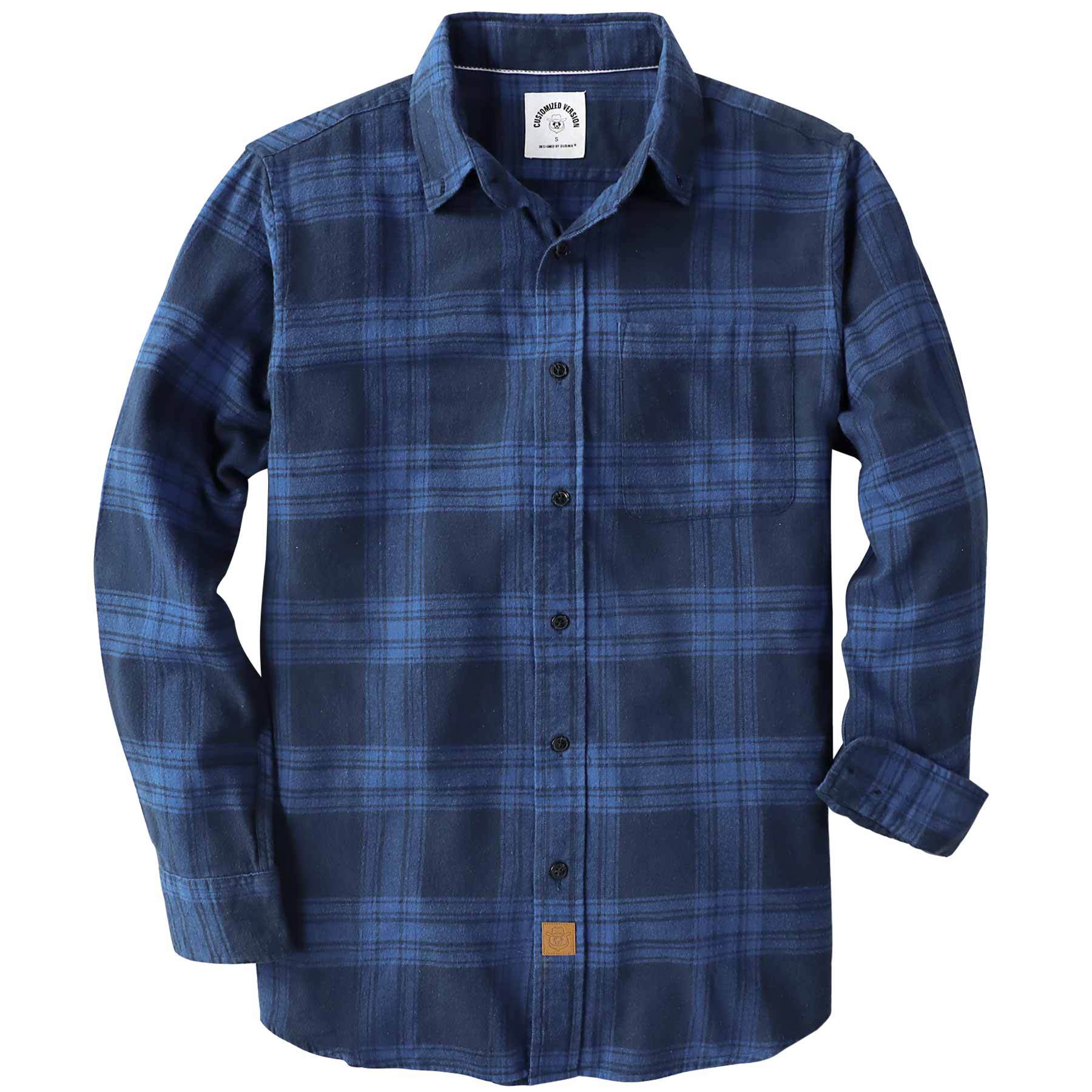 Dubinik? 6oz Flannel Shirt for Men 100% Cotton Mens Flannel Shirts Long Sleeve Plaid Soft Casual Button Down Shirt Men#66009
