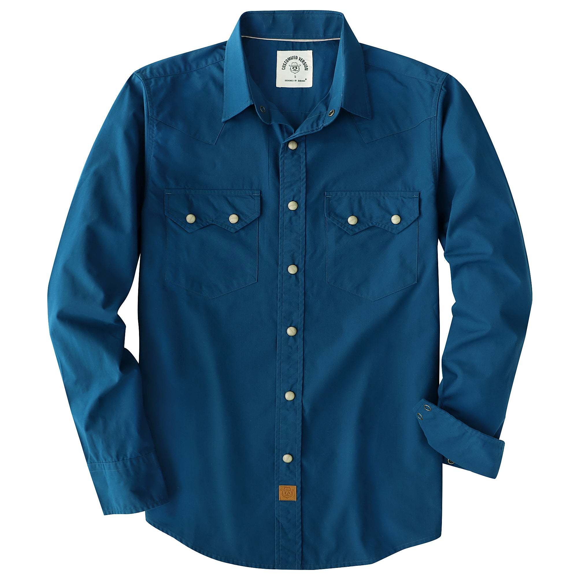 Dubinik? 4.1oz Pearl Snap Solid Navy Blue Shirts For Men Long Sleeve Lightweight Casual Sawtooth Pocket Western Plaid Cowboy Cotton Vintage Work Shirt#48029