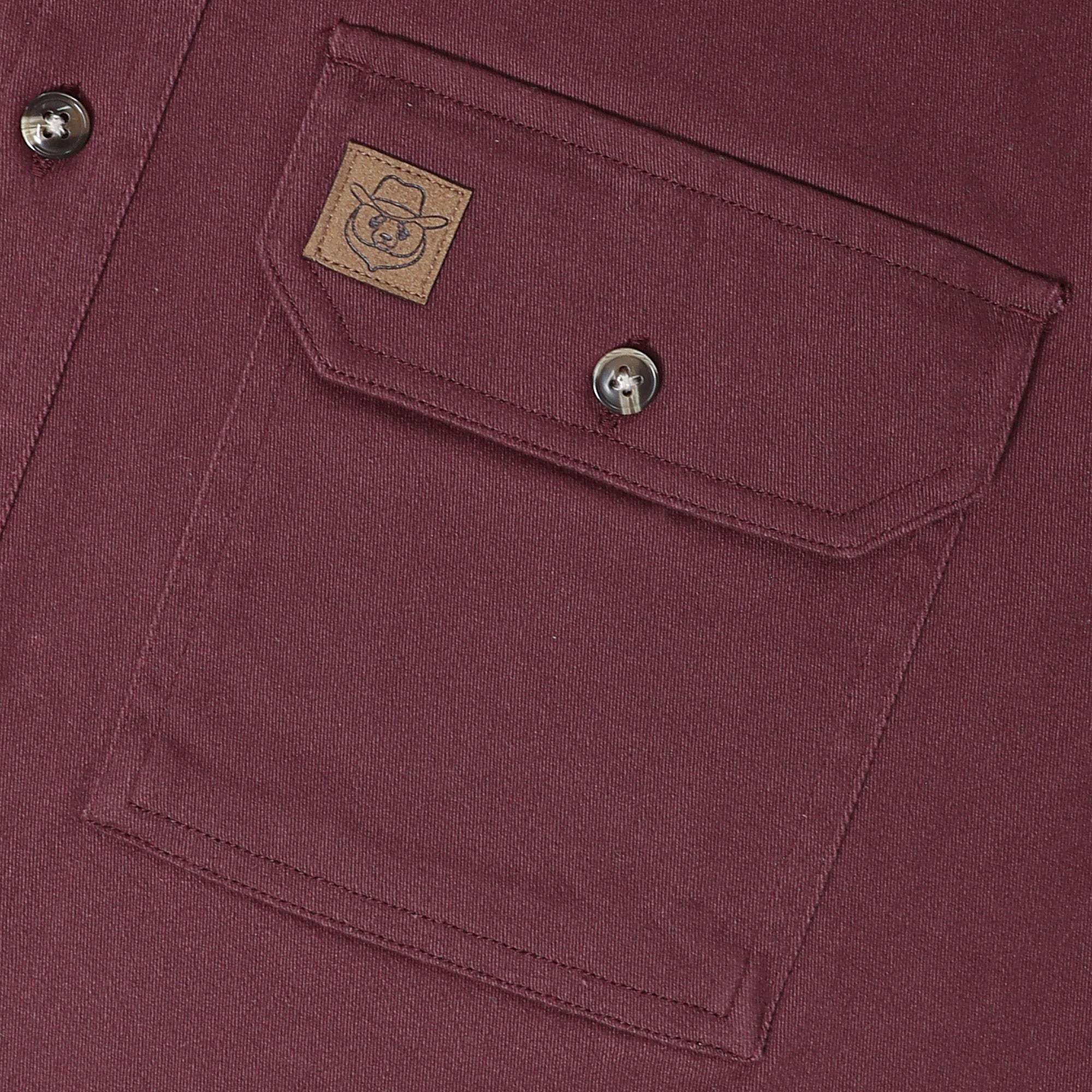 8oz Men's Burgundy Solid 100% cotton outdoor casual workwear pocket vintage shirt #1503