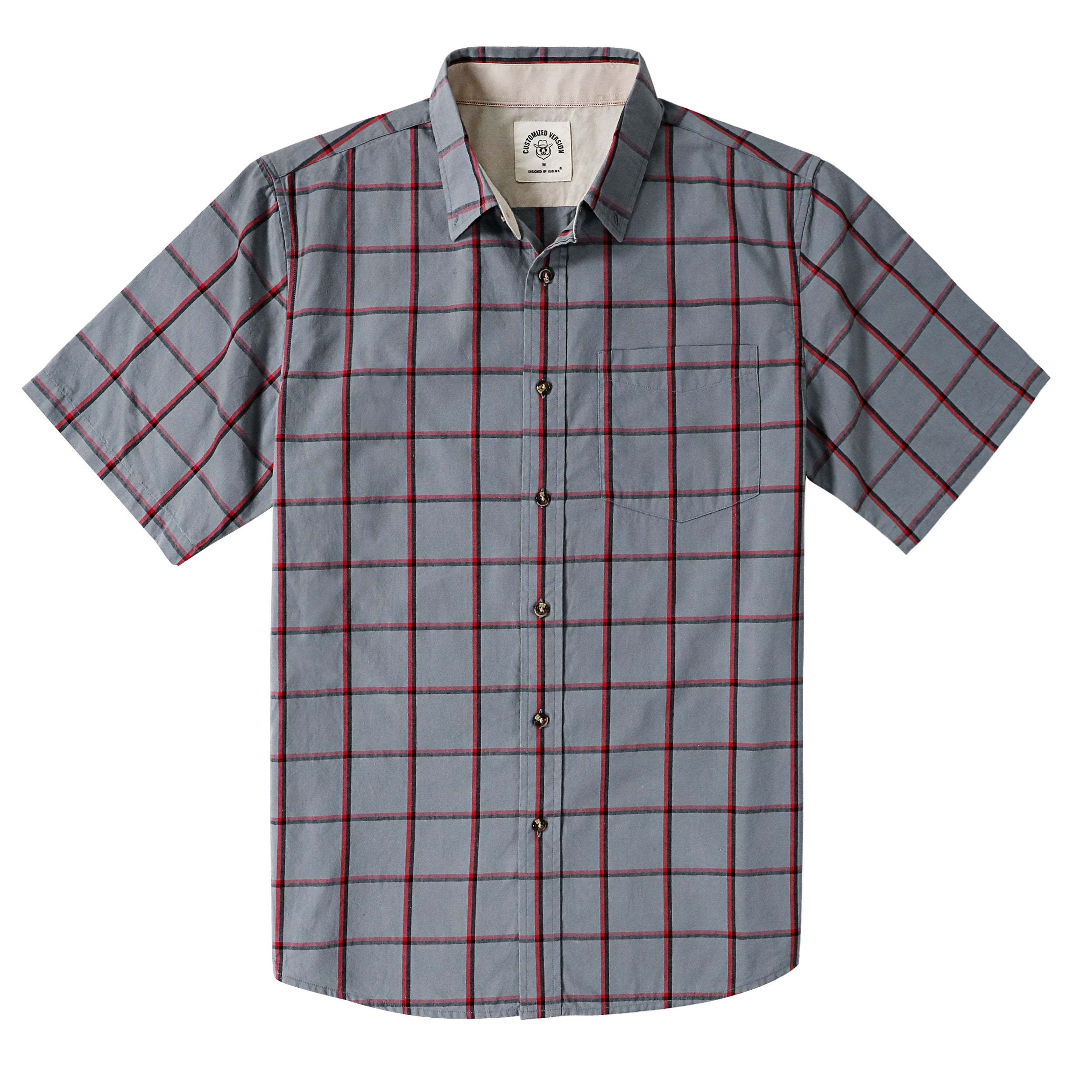 Dubinik? Short Sleeve Button Down Shirts 100% Cotton Plaid Casual Shirt with Pocket #0112