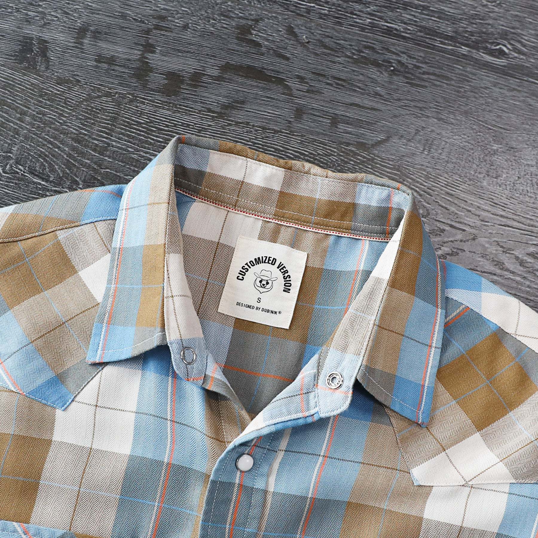 Dubinik?Bamboo Fiber Mens Western Cowboy Pearl Snap Coastline Plaid Vintage Casual Short Sleeve Shirt #29701