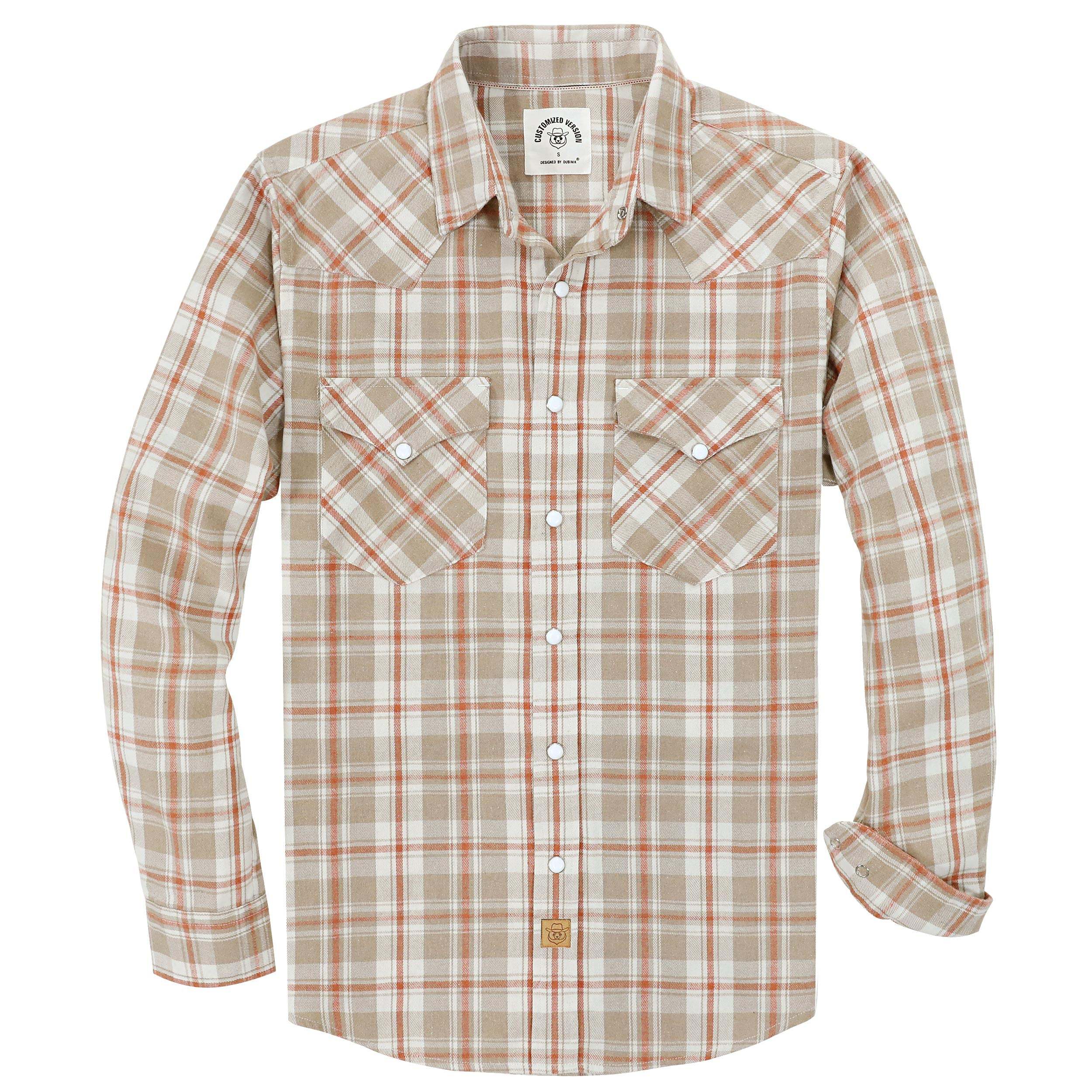 Dubinik? 6oz Flannel Shirt for Men Western Cowboy Pearl Snap Shirts for Men Long Sleeve Vintage Buttons Down Plaid Shirt#28406