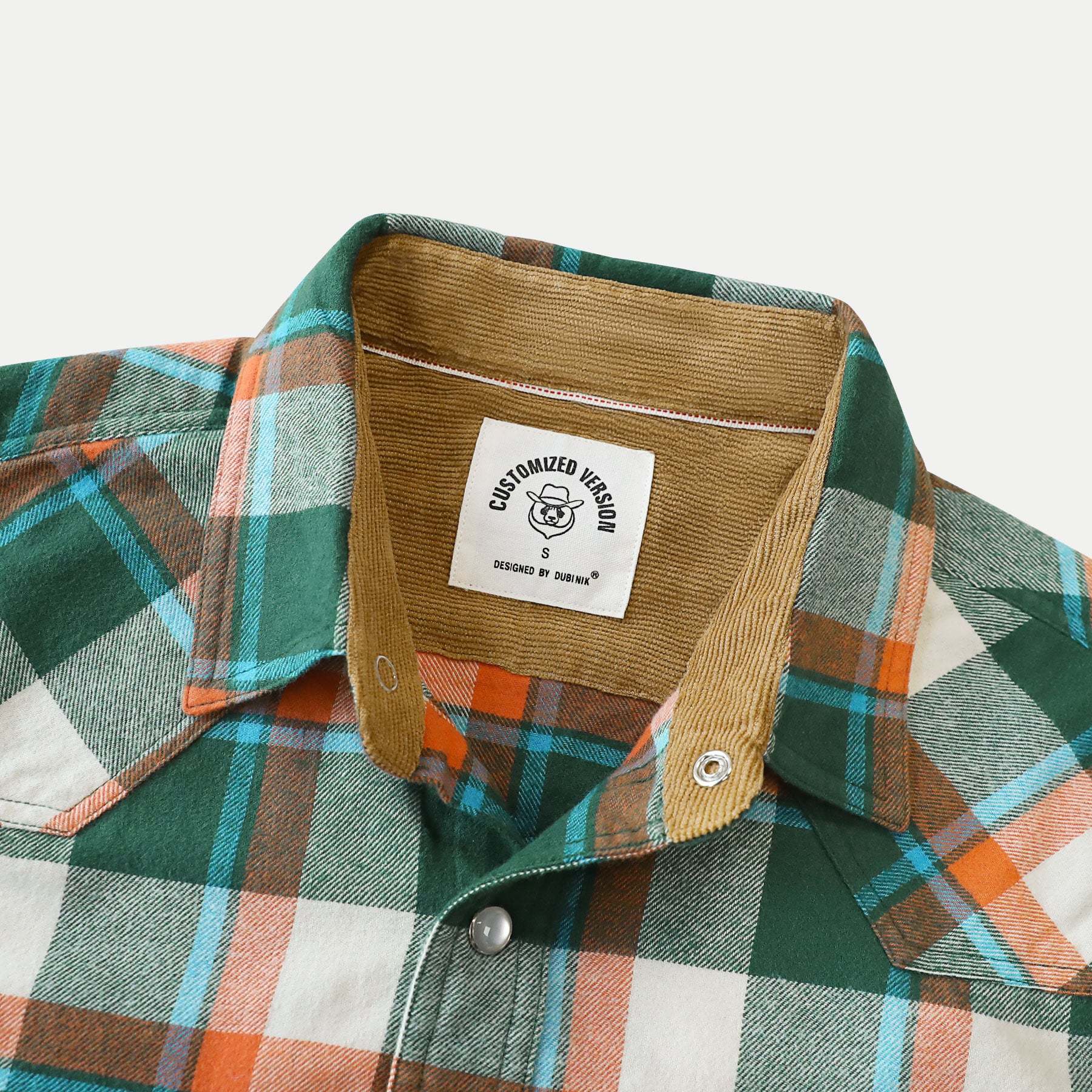 Dubinik? 6oz Men's Long Sleeve Pearl Snap Midweight Green Flannel Western Cowboy Christmas Tree Colors Plaid Shirts 100% Cotton#36009