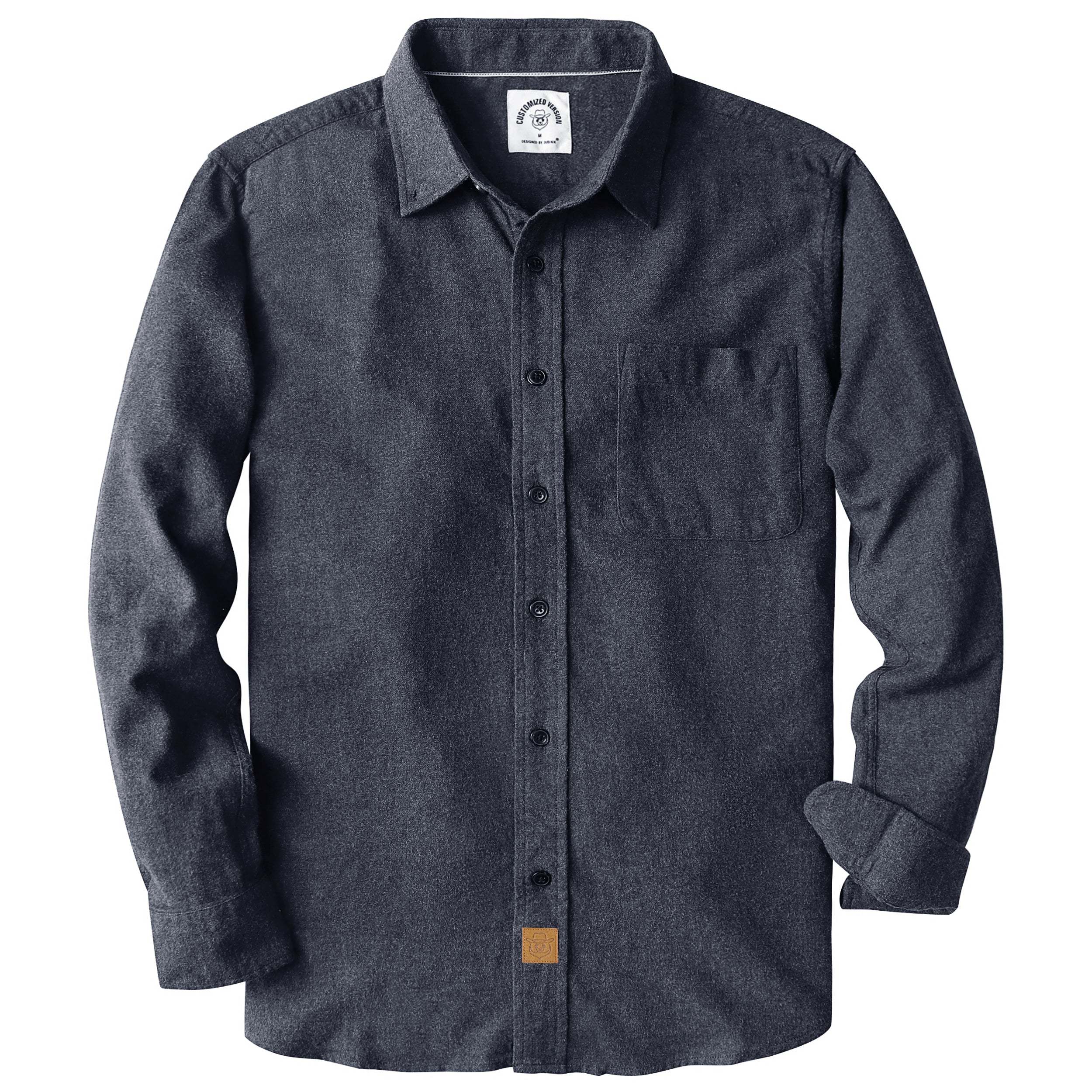 6oz Men's Grey Solid Plaid Flannel Long Sleeve Shirts #0301