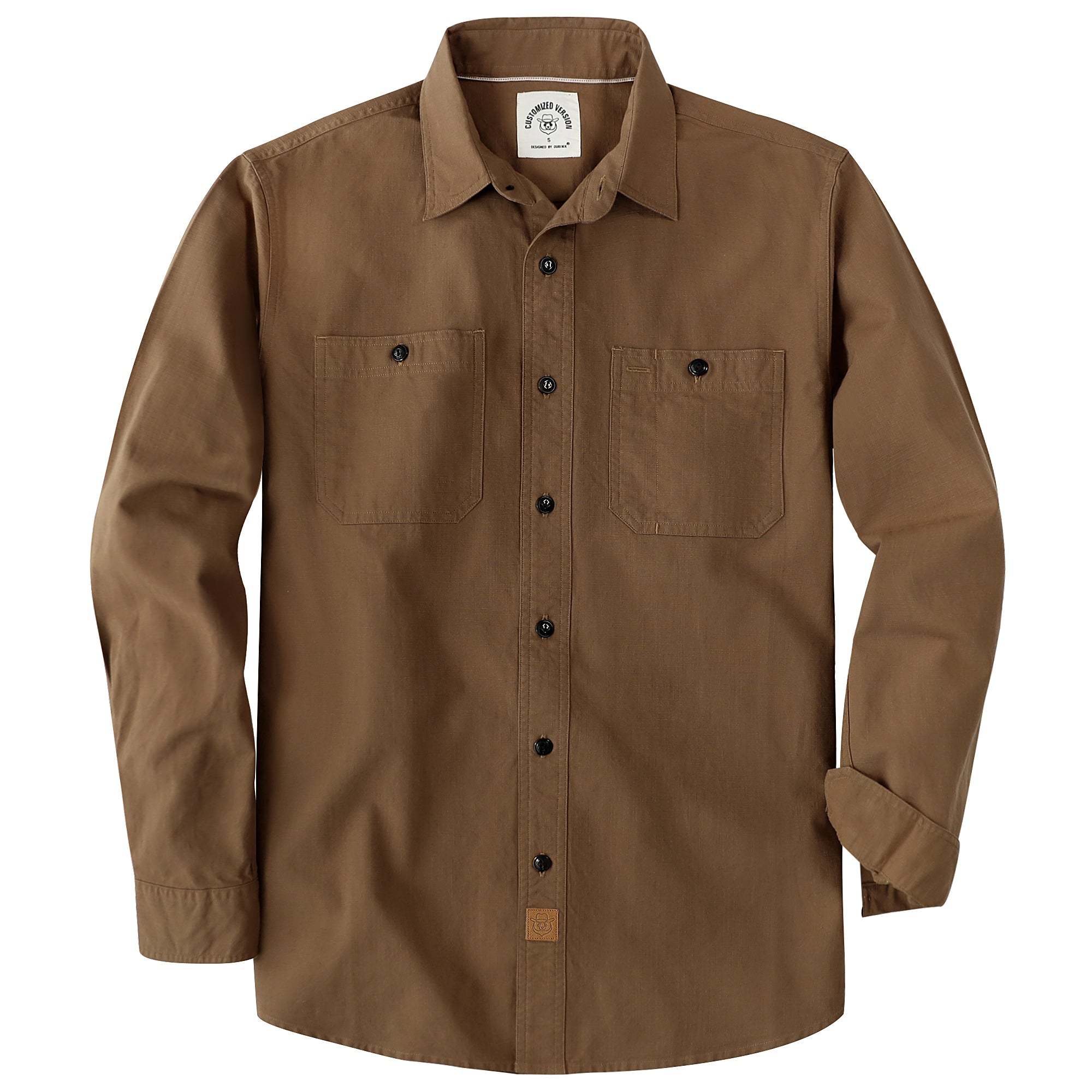 Dubinik? 5.5oz Dark Brown Chambray Long Sleeve Button-Front Closure Pocket Cotton Workshirt#58011