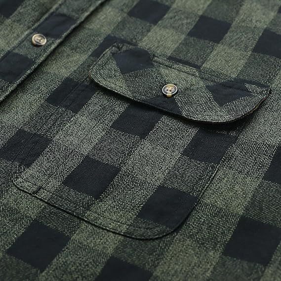 6oz Mens Midweight Green Flannel Shirts Long Sleeve Casual Button Down Brushed 100% Cotton Shirt#10108 Tall size in stock now!