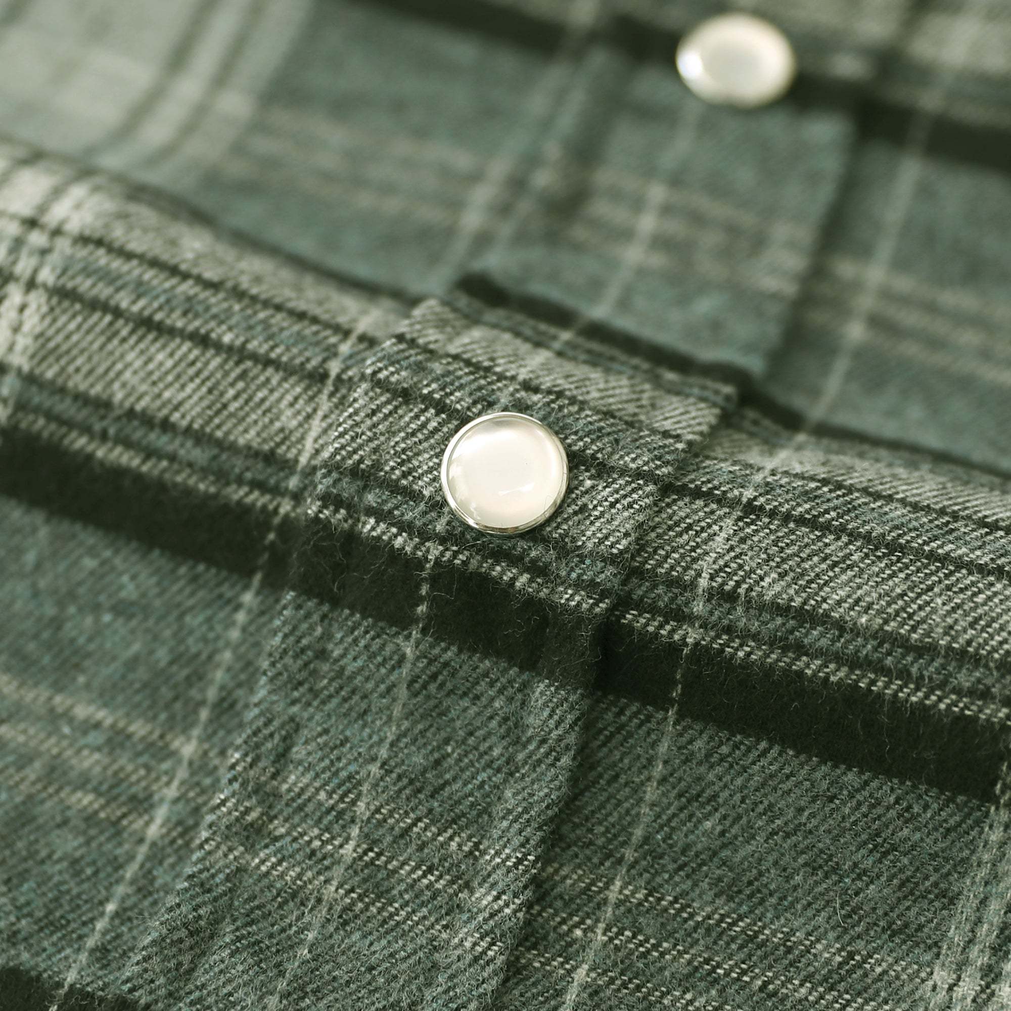 6oz Mens Green Flannel Long Sleeve Pearl Snap Buttons Western Cowboy Vintage Casual Shirts #2812