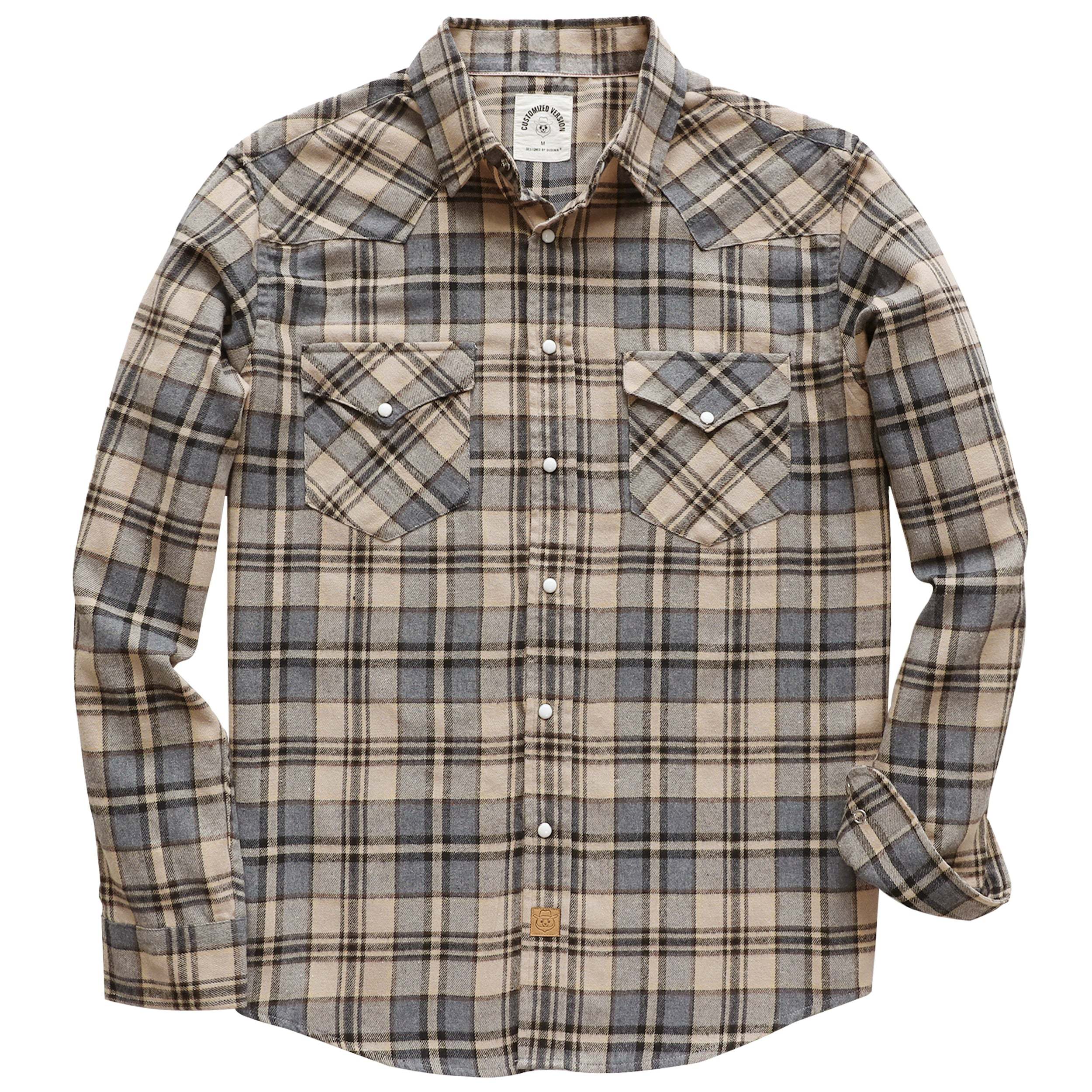 Dubinik? 6oz Flannel Shirt for Men Western Cowboy Pearl Snap Shirts for Men Long Sleeve Vintage Buttons Down Plaid Shirt #28901