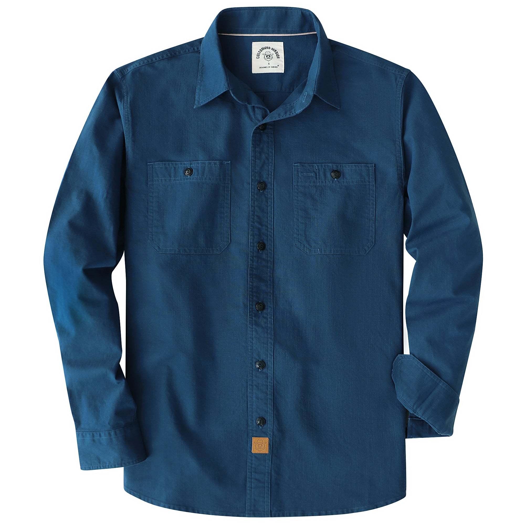 Dubinik? 5.5oz Navy Blue Chambray Long Sleeve Button-Front Closure Pocket Cotton Workshirt#58015