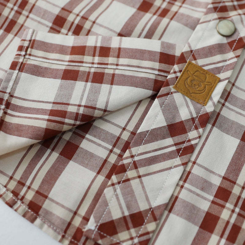 Dubinik? Men's Pearl Snap Sawtooth Pocket Western Plaid Shirt Short Sleeve#47013