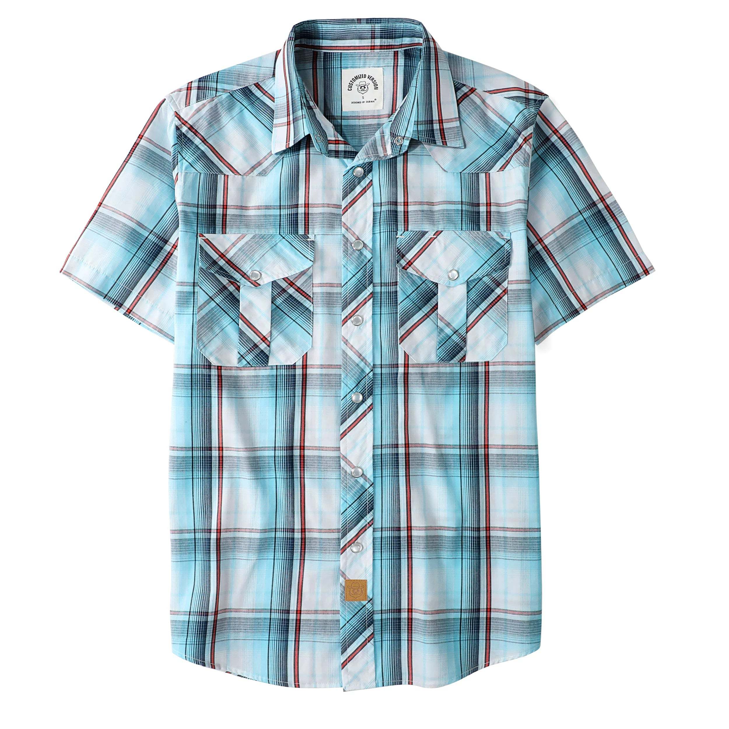 Dubinik? Western Shirts for Men Short Sleeve Plaid Pearl Snap Shirts for Men Button Up Shirt Cowboy Casual Work Shirt#41018