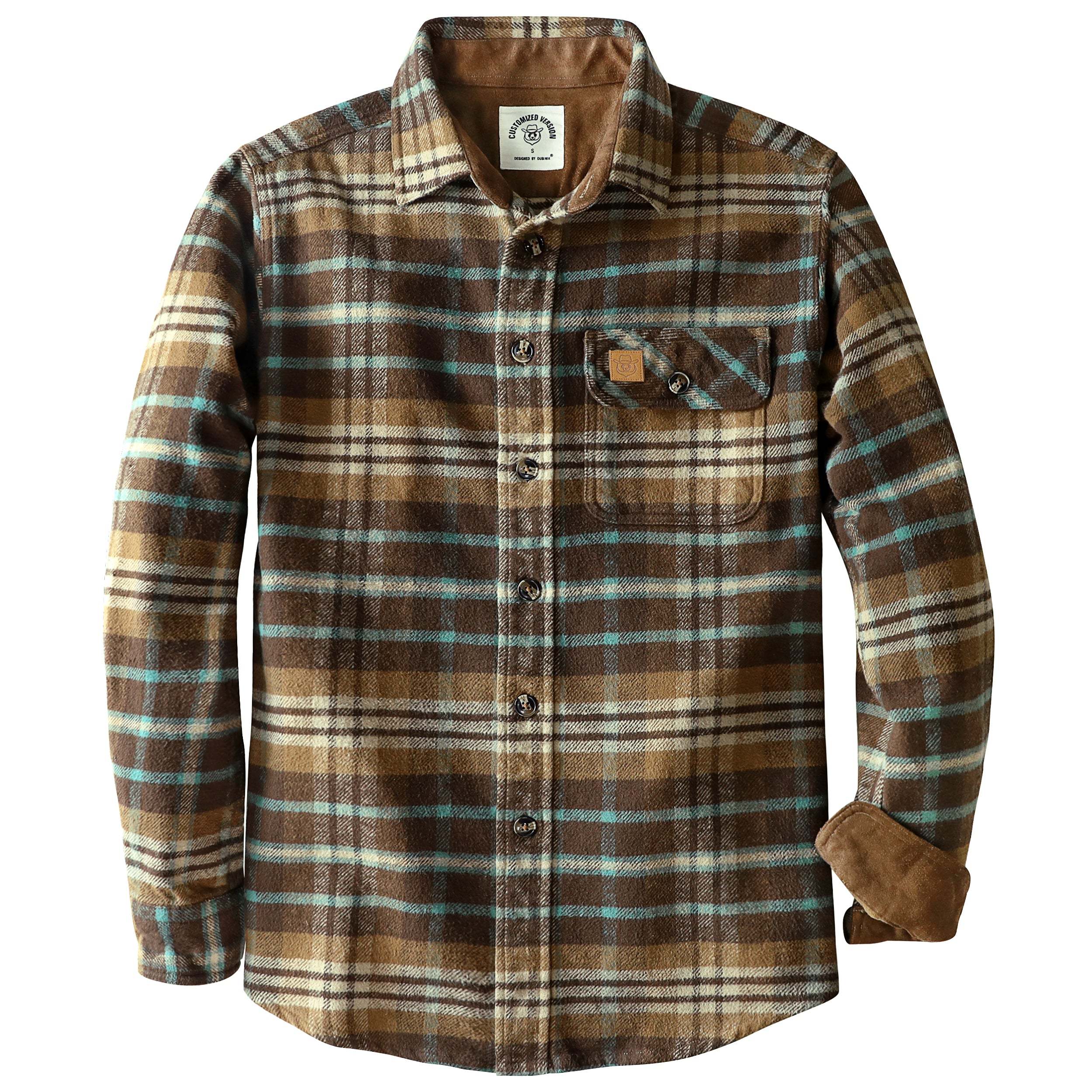Dubinik? 10.8oz Ultra Heavyweight Green Flannel Shirt for Men Long Sleeve Casual Button Down Soft Pure Cotton Plaid Warm Suede Cuffs#0082008