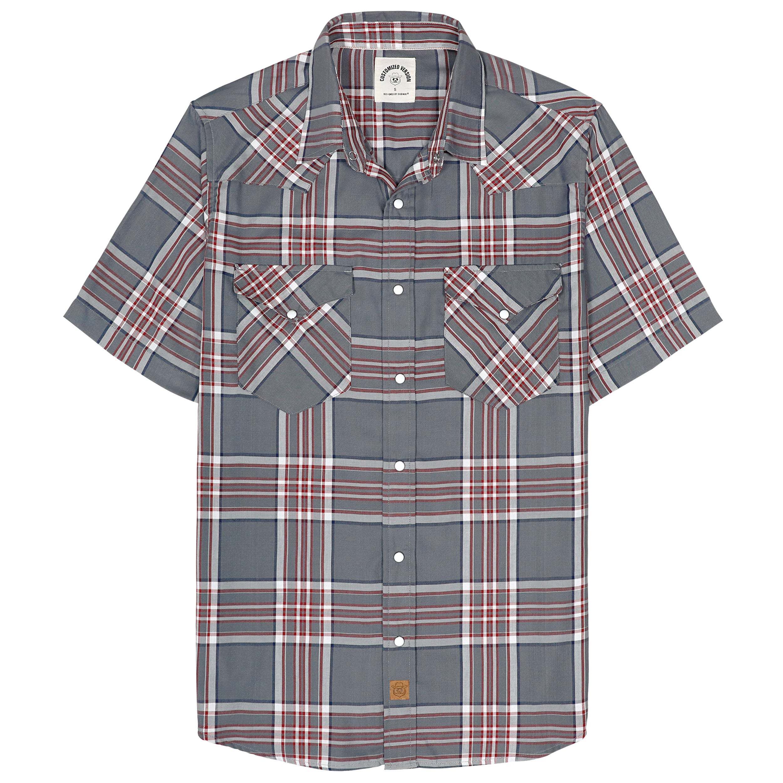 Dubinik?Bamboo Fiber Mens Shirts Short Sleeve Plaid Shirt Men Western Cowboy Pearl Snap Vintage Casual Plaid Shirt #29303