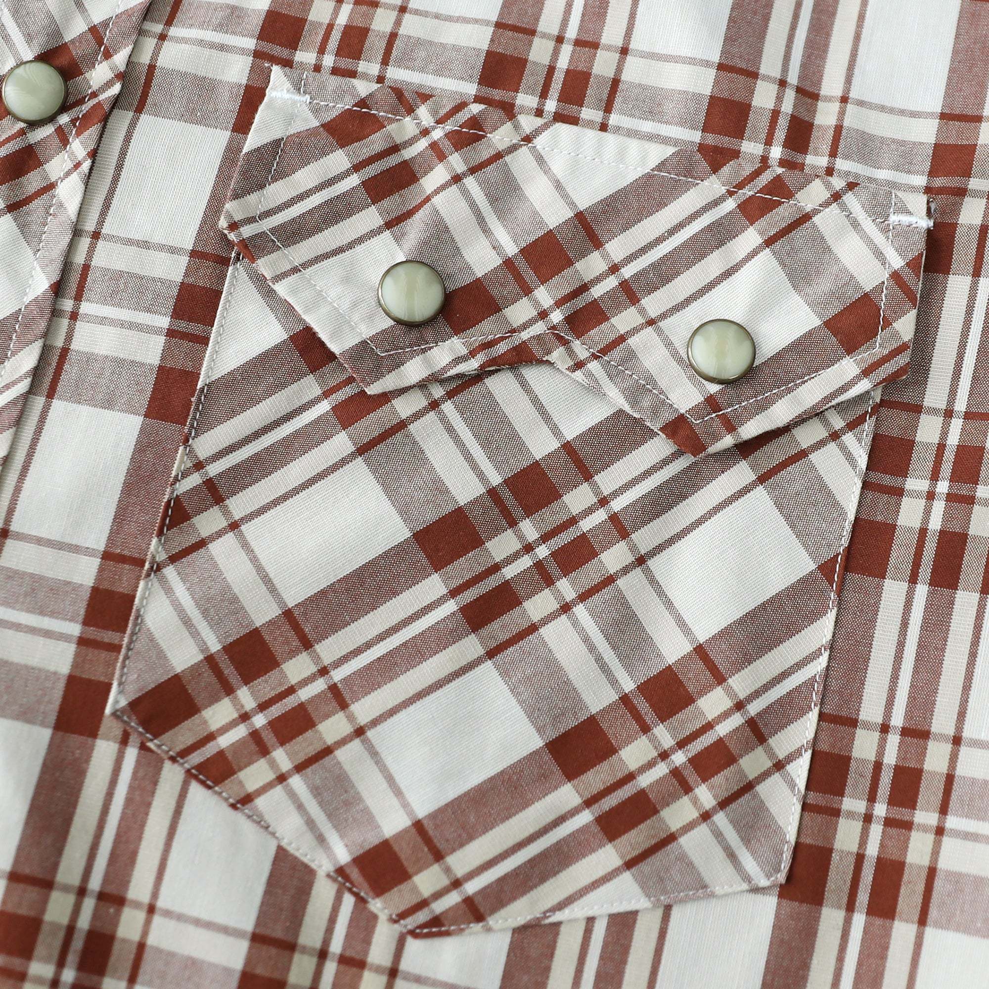 Dubinik? Men's Pearl Snap Sawtooth Pocket Western Plaid Shirt Short Sleeve#47013