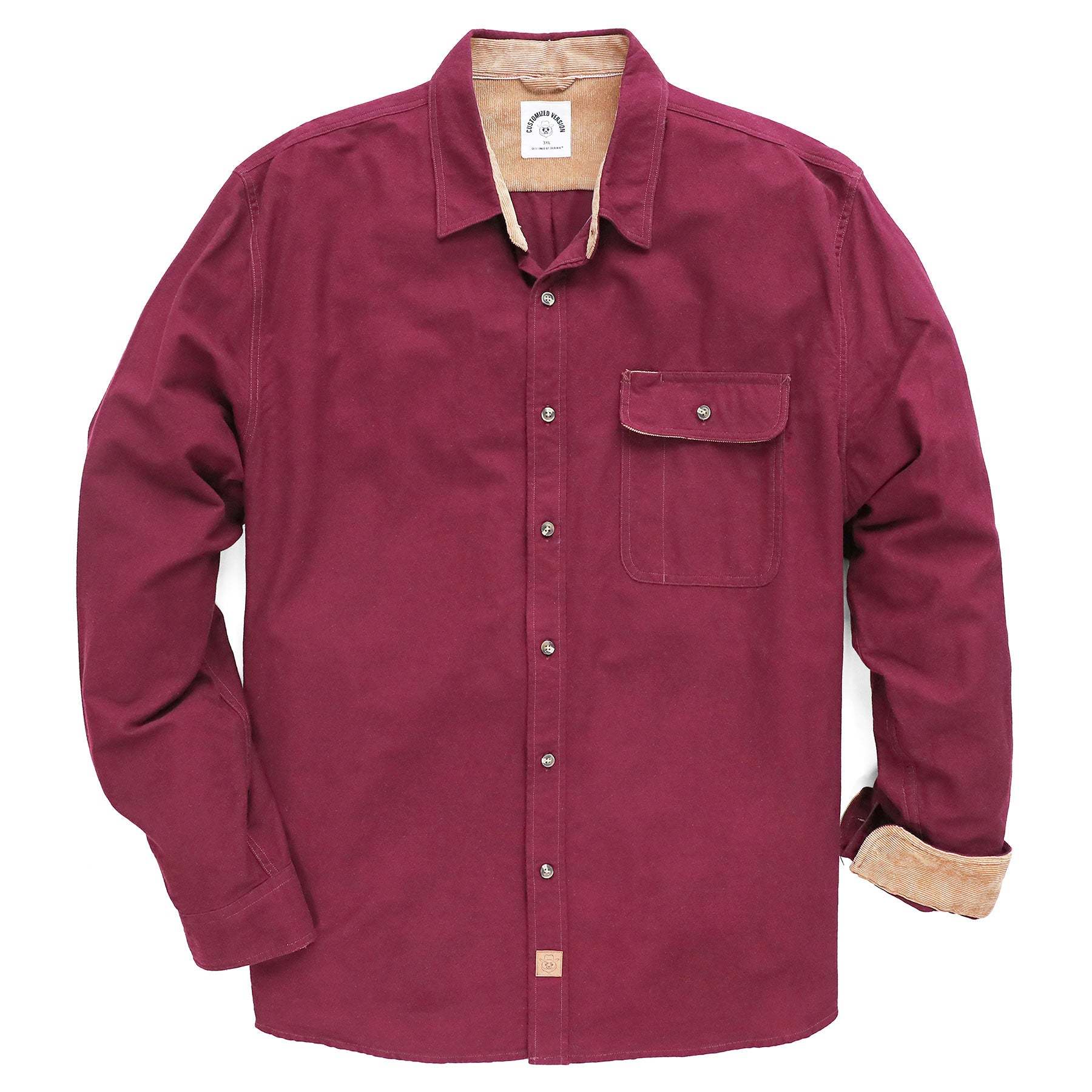 6oz Mens Midweight Burgundy Solid Flannel Shirts Long Sleeve Casual Button Down Brushed 100% Cotton Shirt#1018