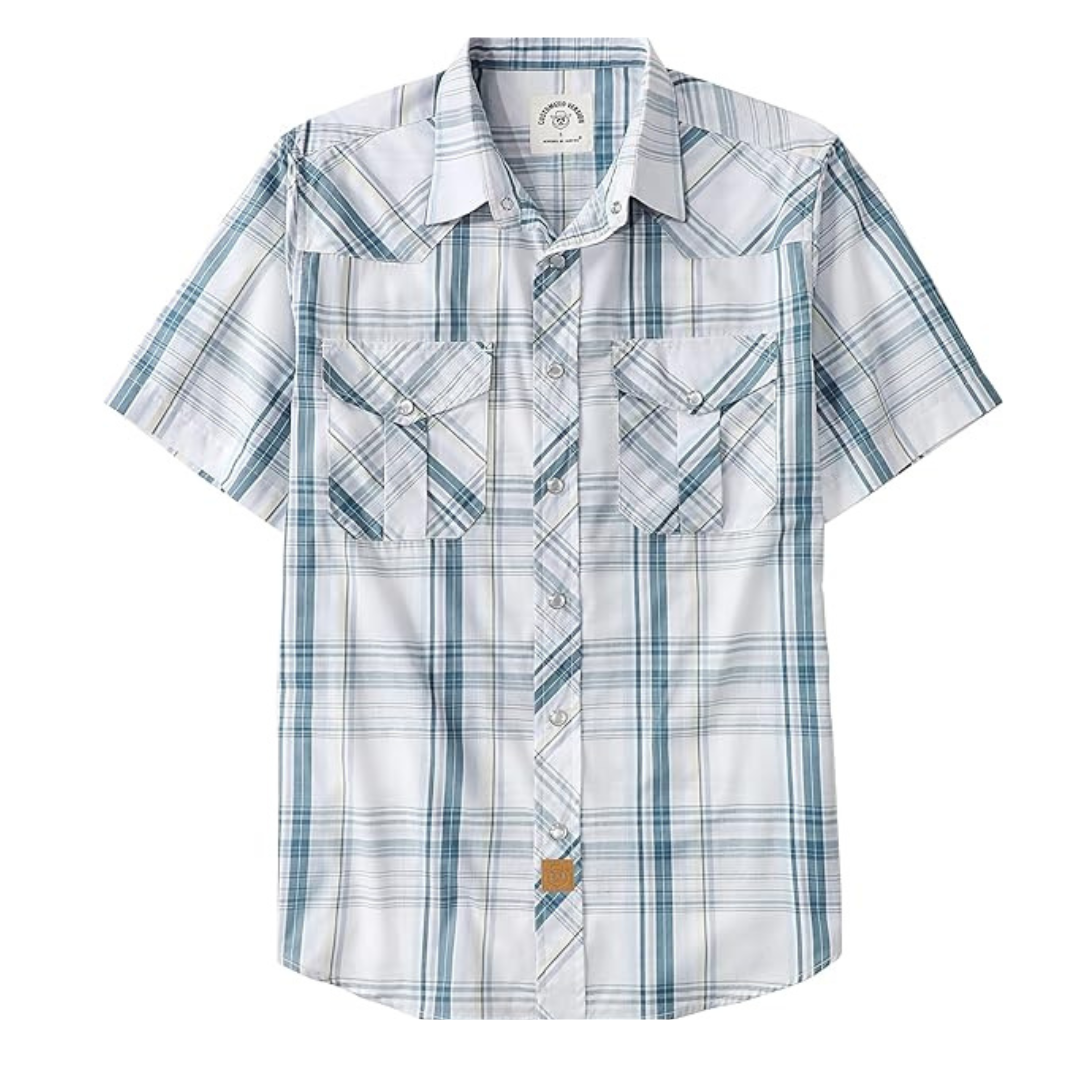 Dubinik? Western Shirts for Men Short Sleeve Plaid Pearl Snap Shirt Cowboy Casual Work Shirt#41016