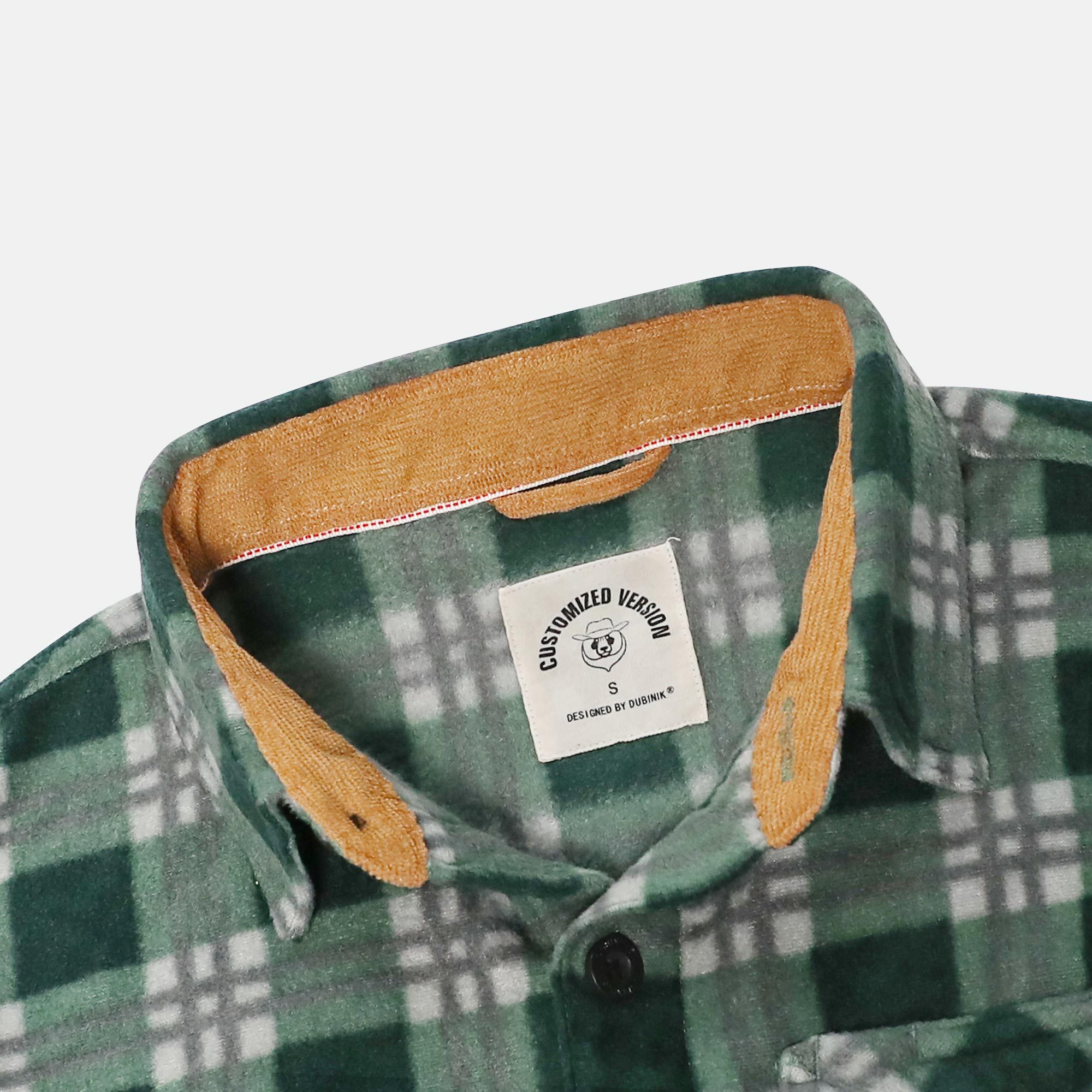 Mens Long Sleeve Green Fleece Shirt Casual Button Down Light-in-weight Shirt #1823