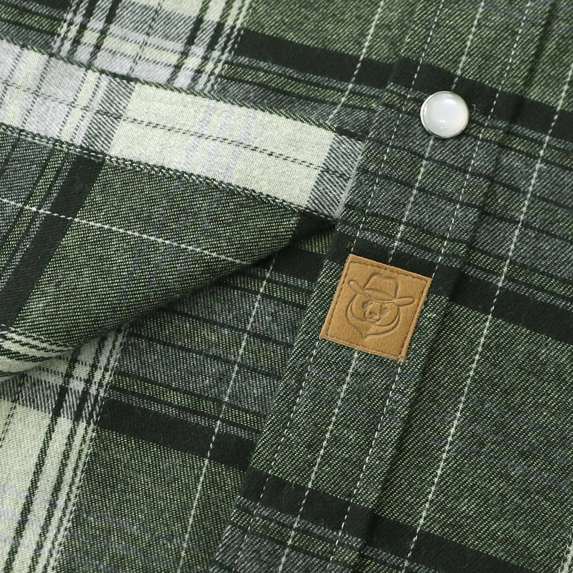 6oz Mens Green Flannel Long Sleeve Pearl Snap Buttons Western Cowboy Vintage Casual Shirts #2812