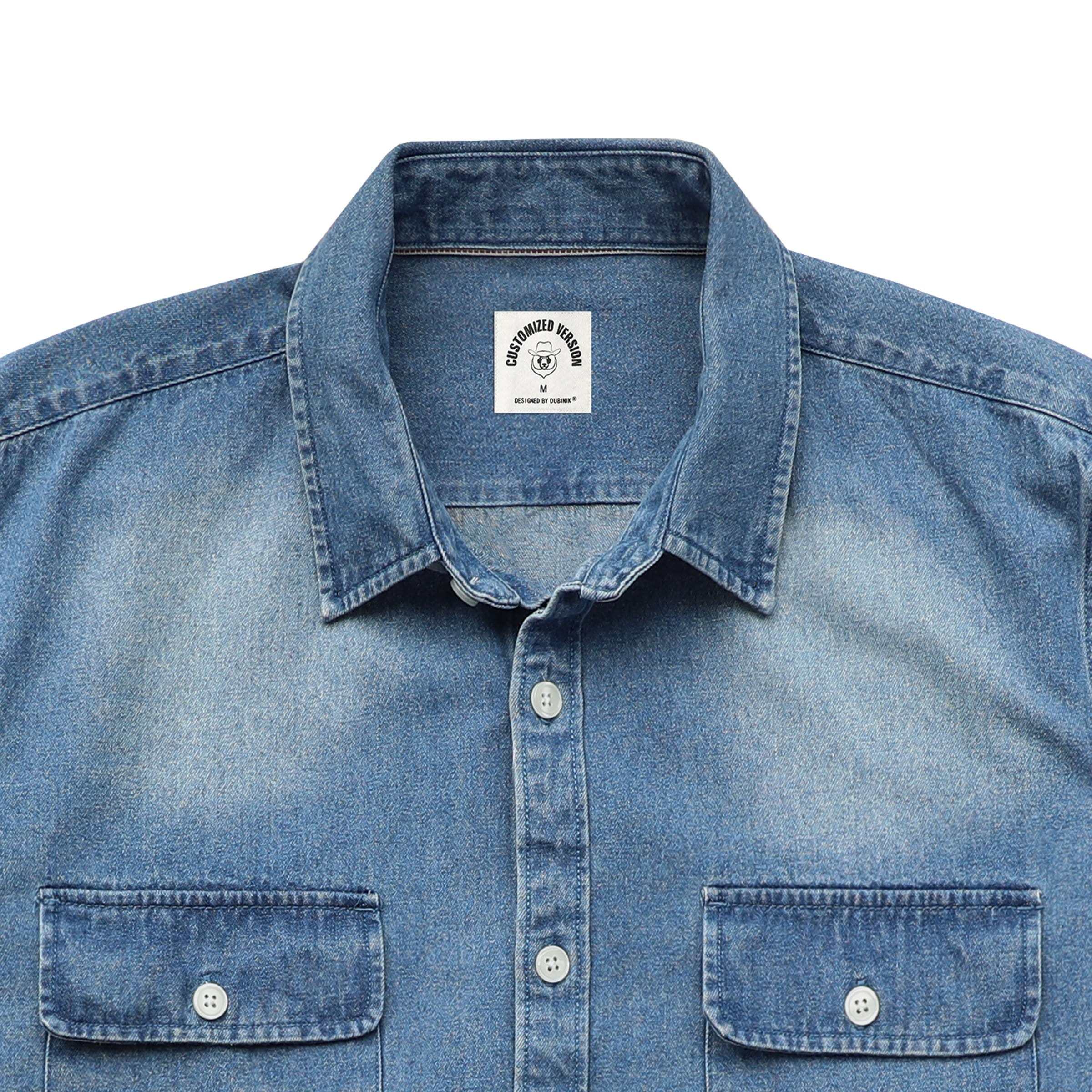 Men's cotton short-sleeved denim shirt #5502