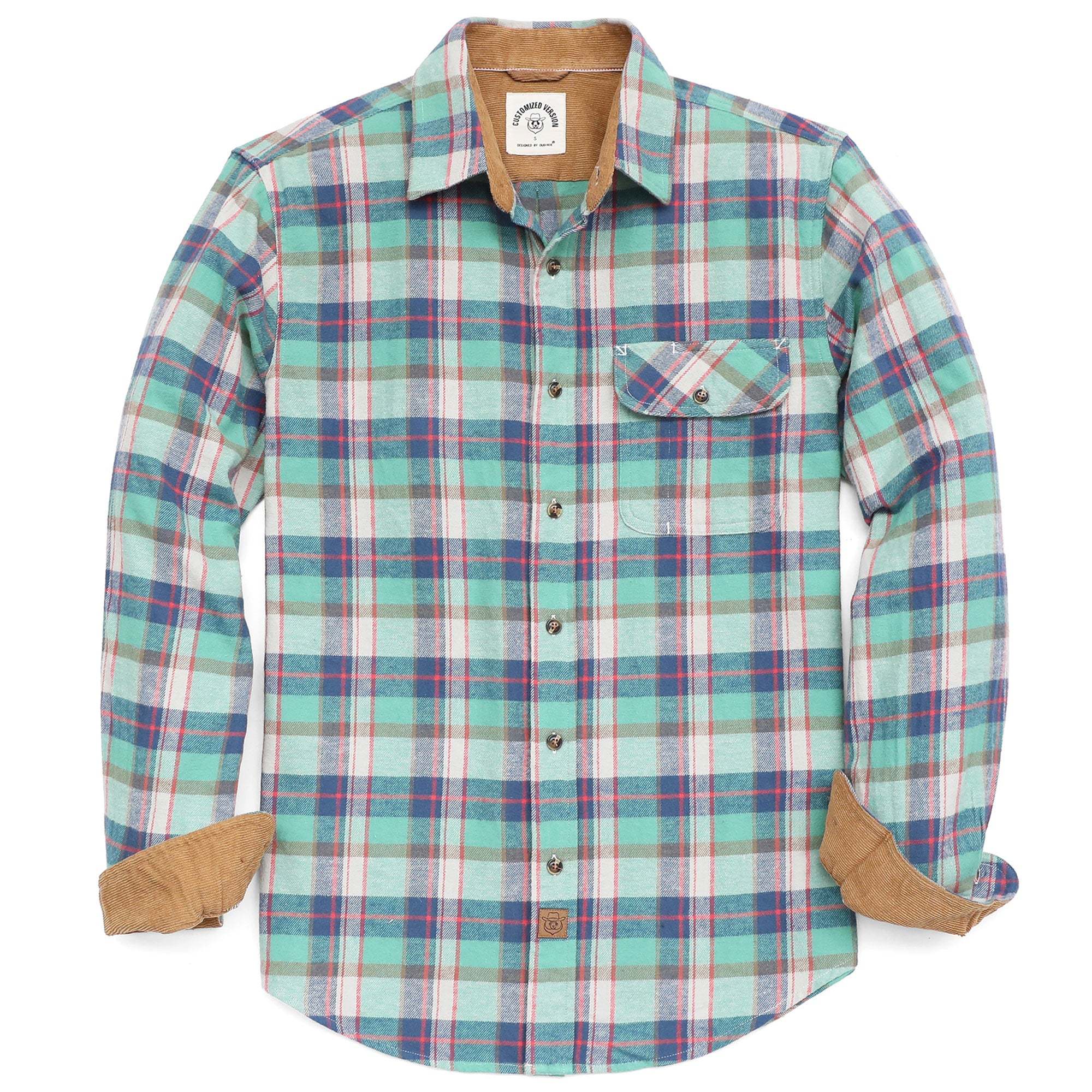 6oz Mens Midweight Green Flannel Shirts Long Sleeve Casual Button Down Brushed 100% Cotton Shirt#1514