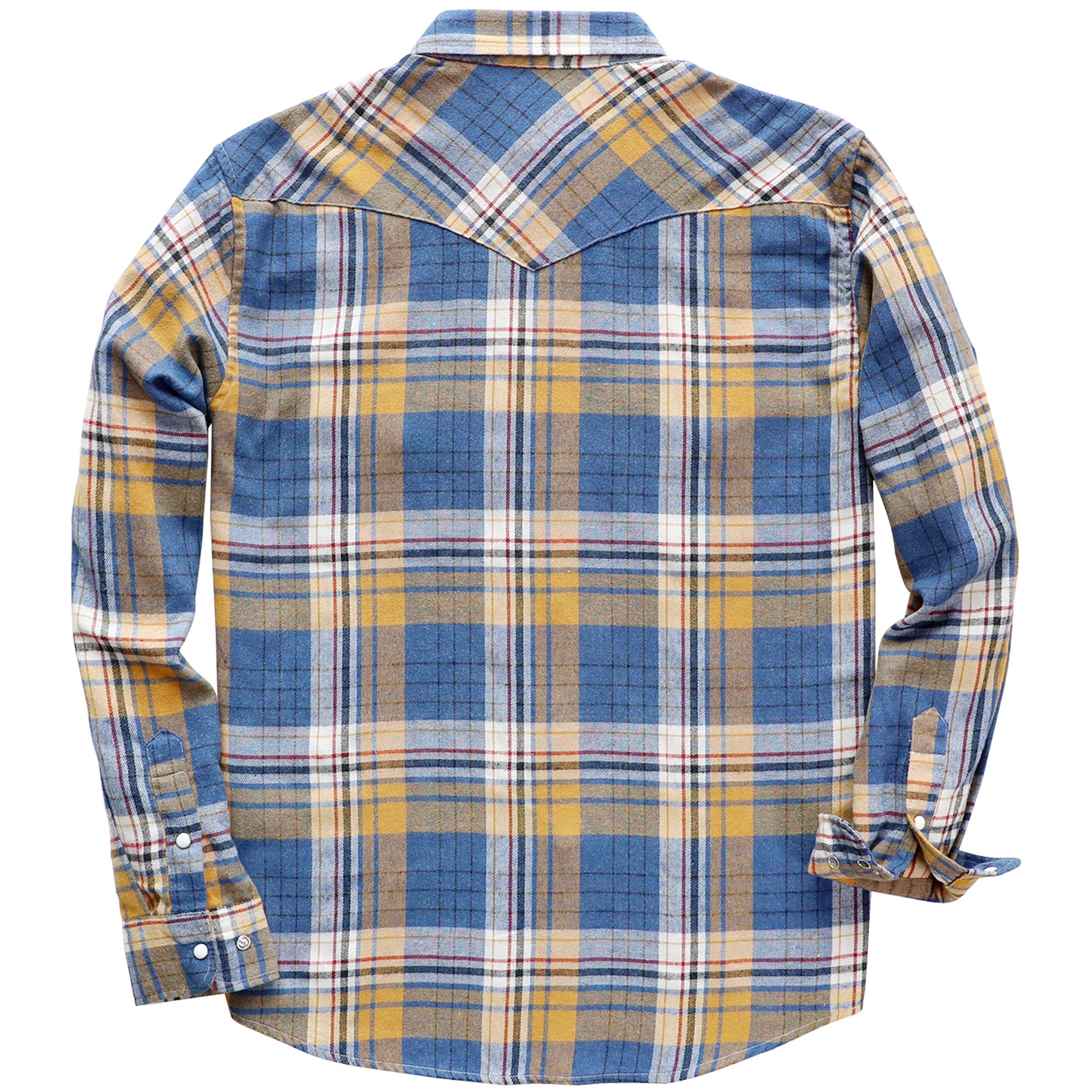6oz Mens Flannel Long Sleeve Pearl Snap Buttons Western Cowboy Vintage Casual Shirts #2822