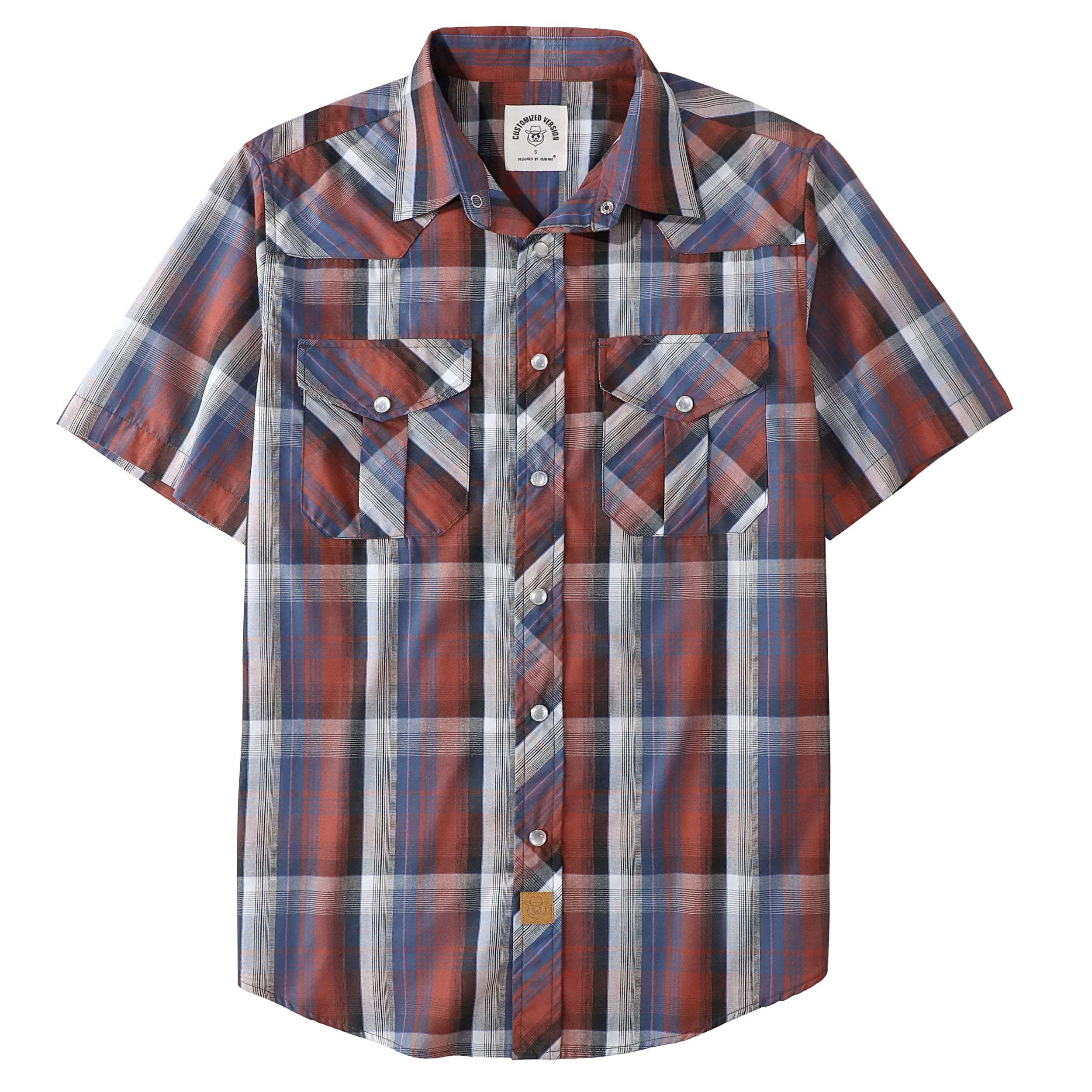 Dubinik? Western Shirts for Men Short Sleeve Plaid Pearl Snap Shirts for Men Button Up Shirt Cowboy Casual Work Shirt#41003