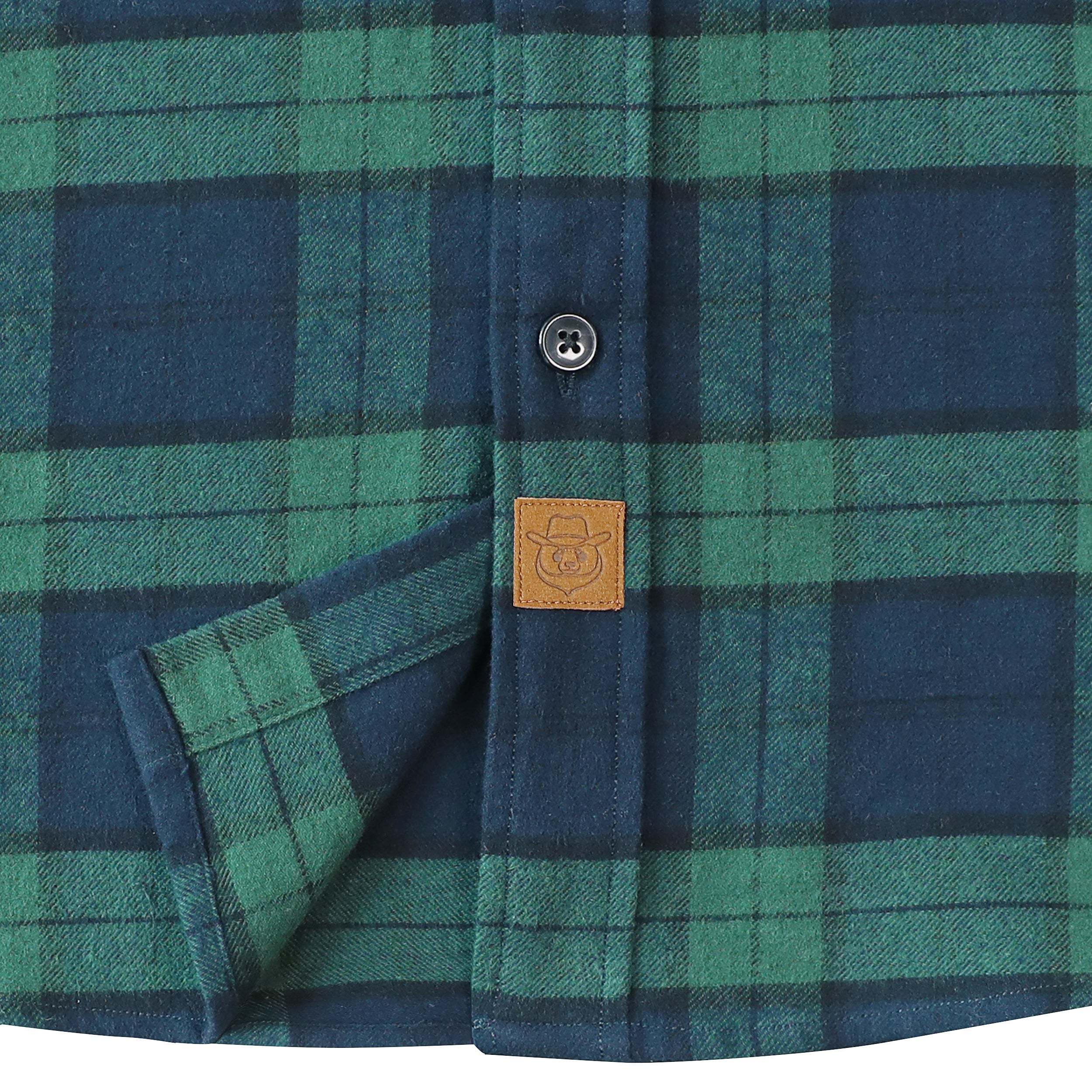 6oz Men's Plaid Green Flannel Long Sleeve Shirts#0336
