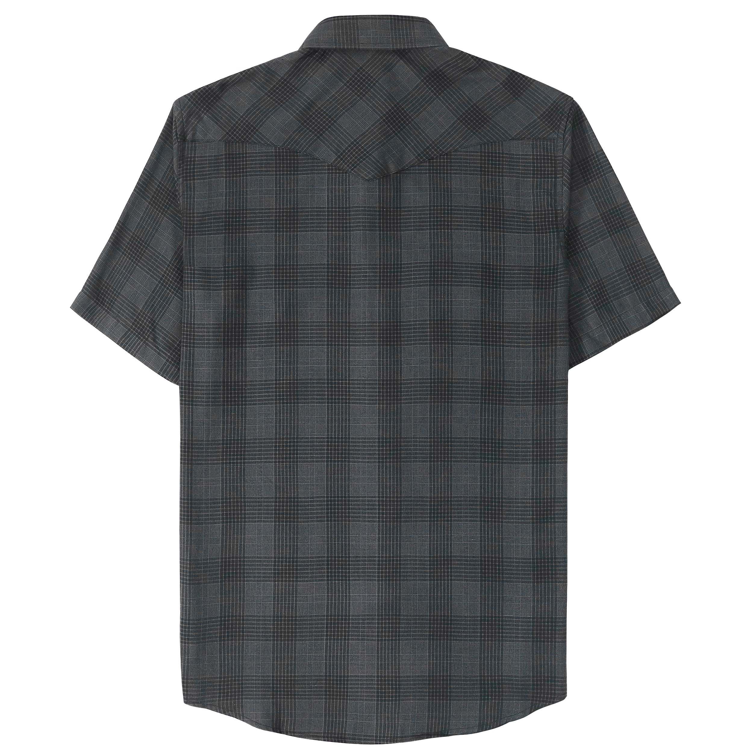 Dubinik?Bamboo Fiber Mens Shirts Short Sleeve Plaid Shirt Men Western Cowboy Pearl Snap Vintage Casual Plaid Shirt #29063